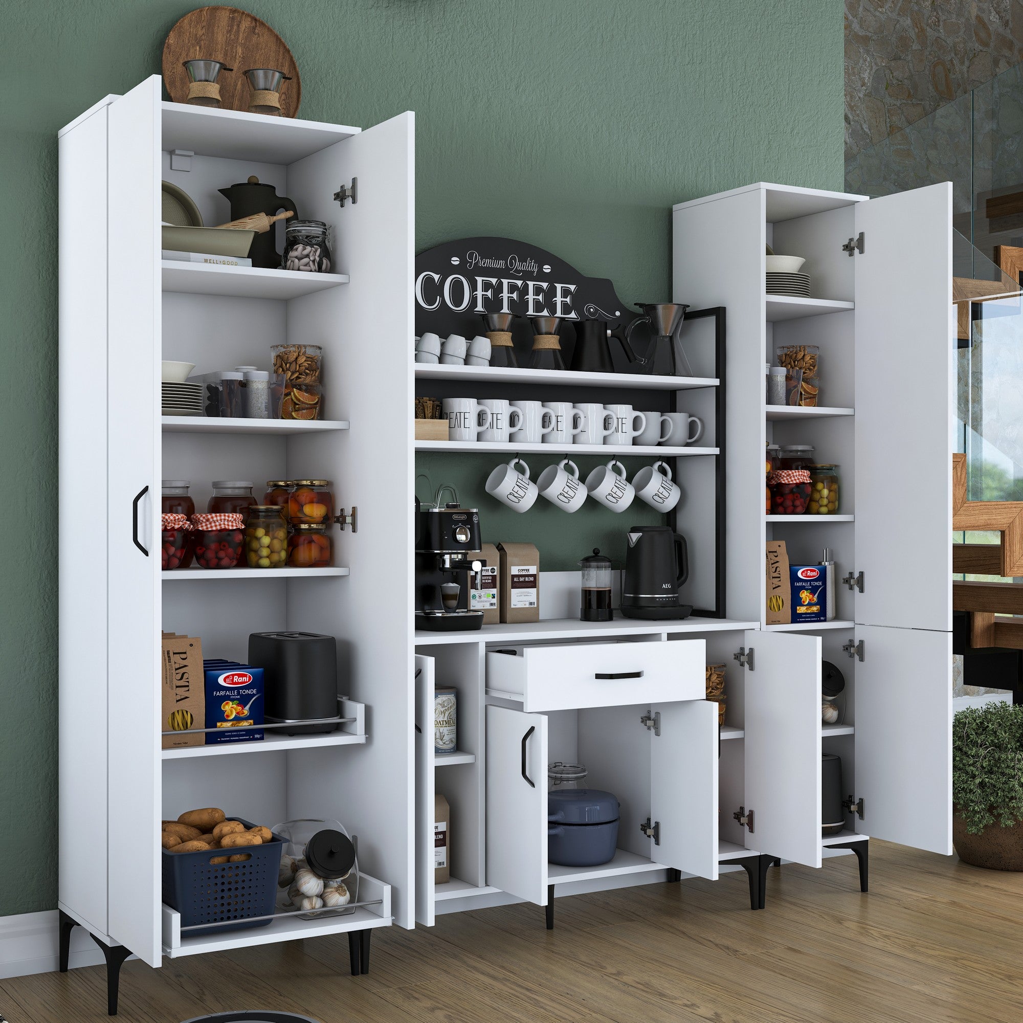 Armário multifuncional – 220 x 198,6 x 40 cm – Branco – 100% aglomerado de qualidade E1 revestido com melamina