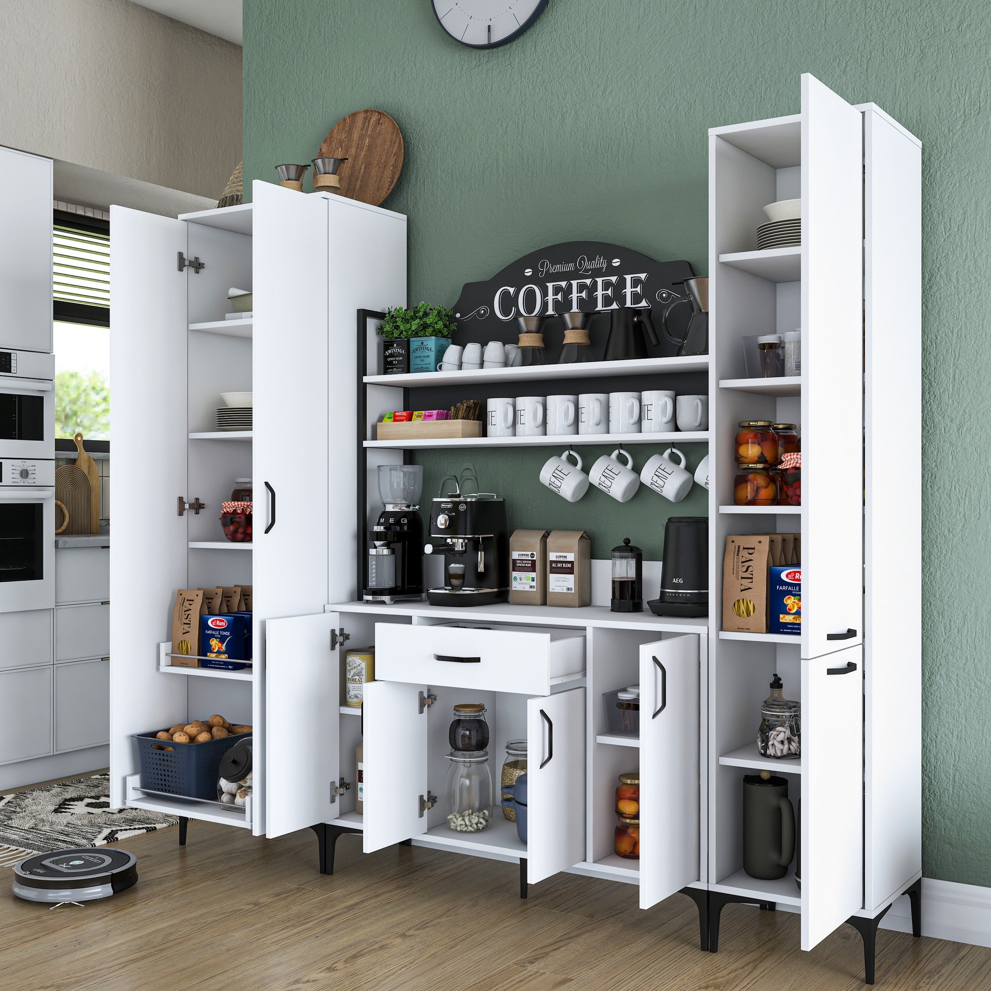 Armário multifuncional – 220 x 198,6 x 40 cm – Branco – 100% aglomerado de qualidade E1 revestido com melamina