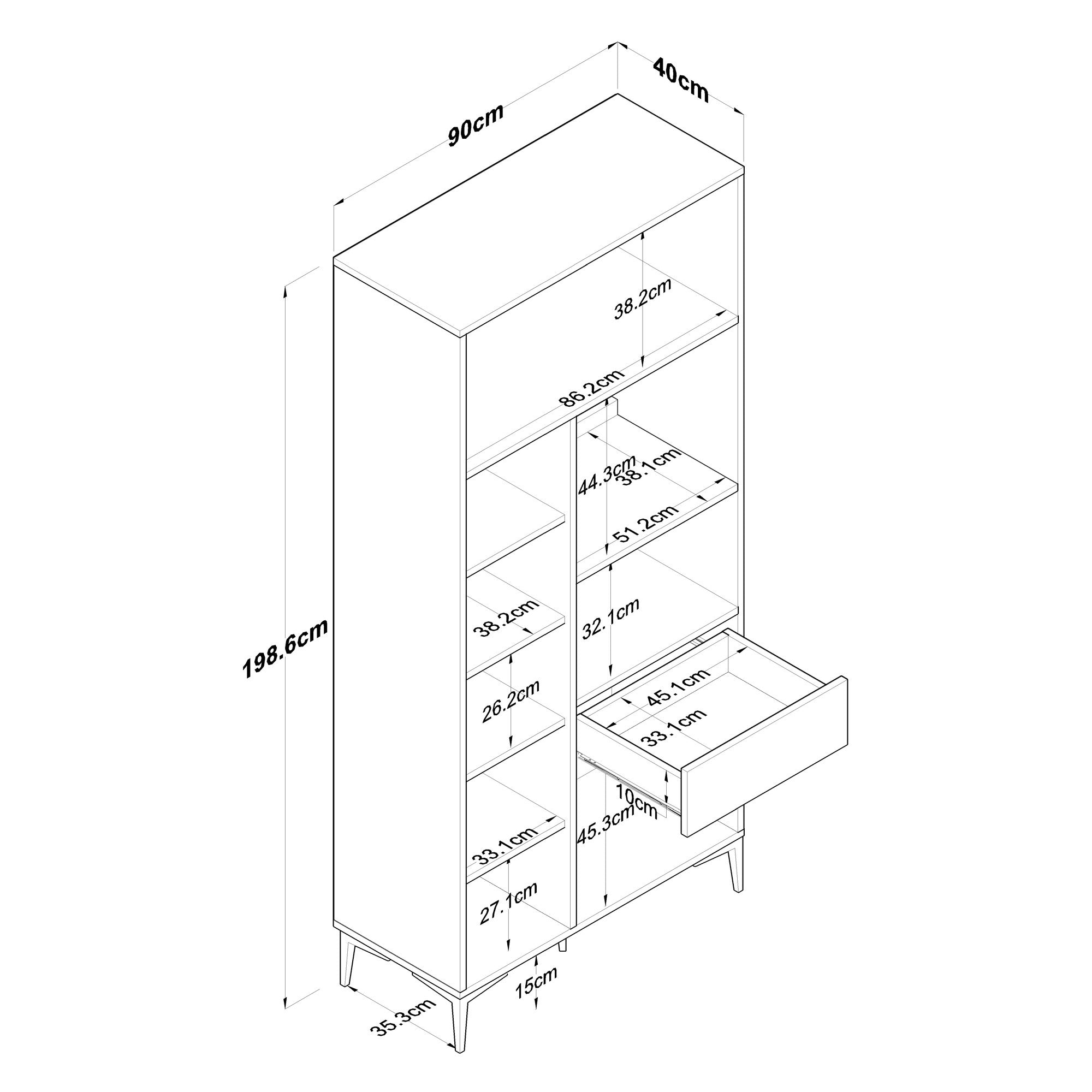 Armário multifunções – 90cm x 198.6cm x 40cm – Branco – Aglomerado