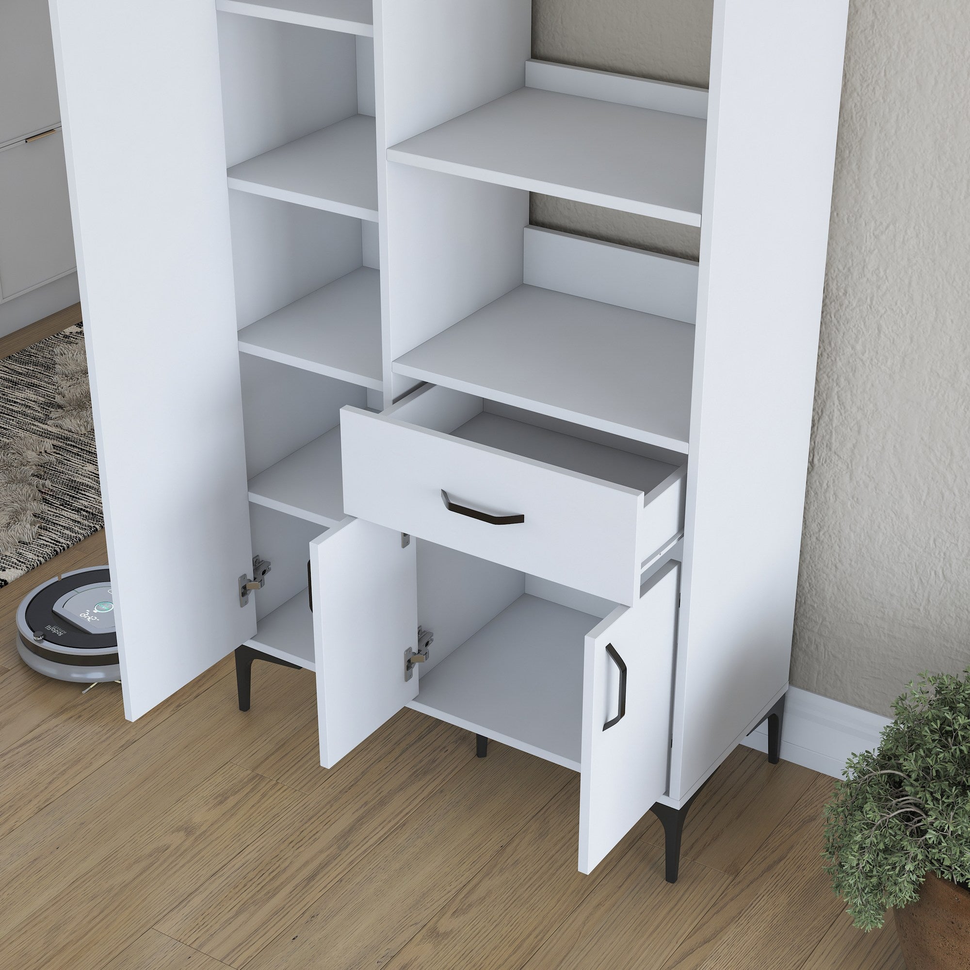 Armário multifunções – 90cm x 198.6cm x 40cm – Branco – Aglomerado