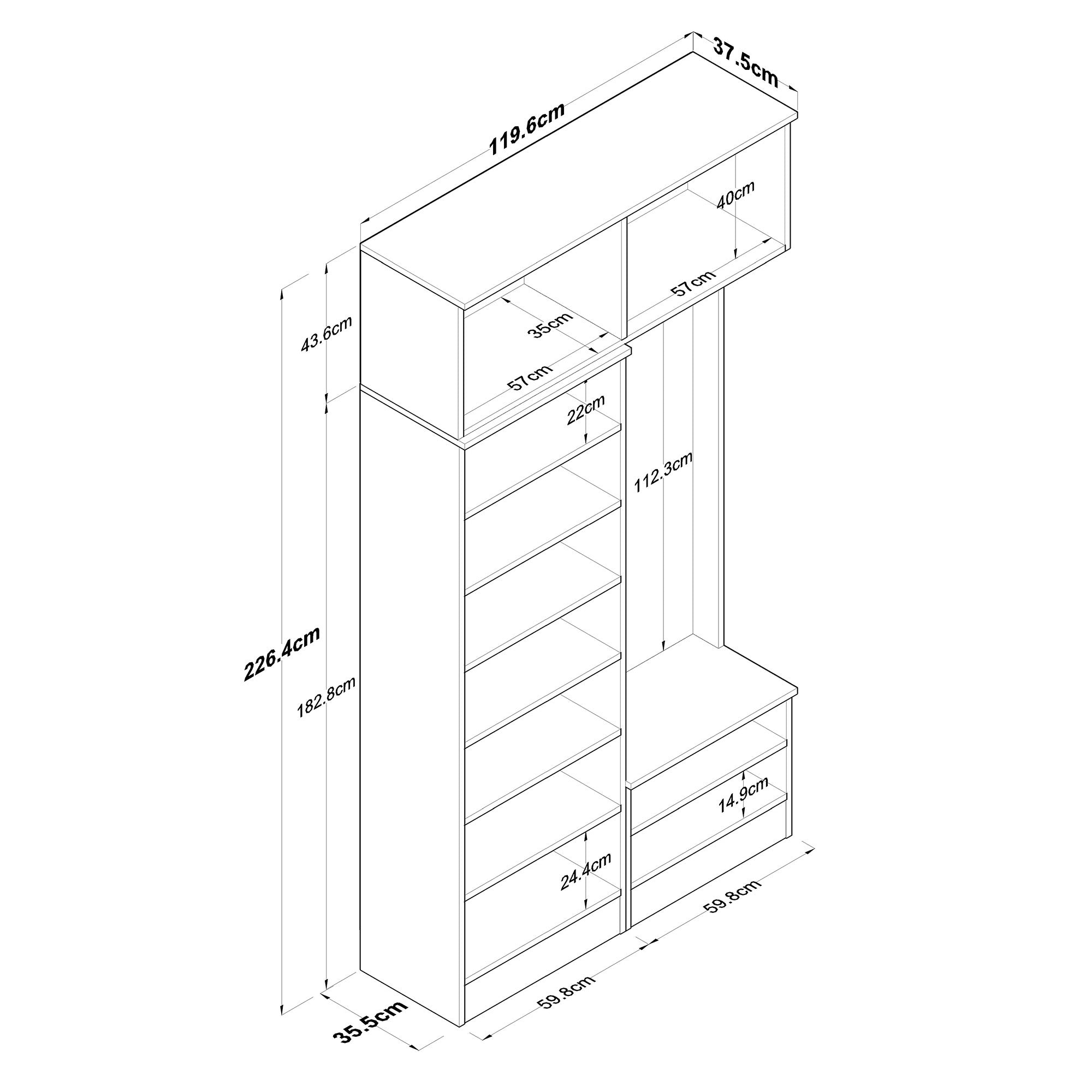 Cabideiro – 119,6 cm x 226,4 cm x 37,5 cm – Branco – Aglomerado
