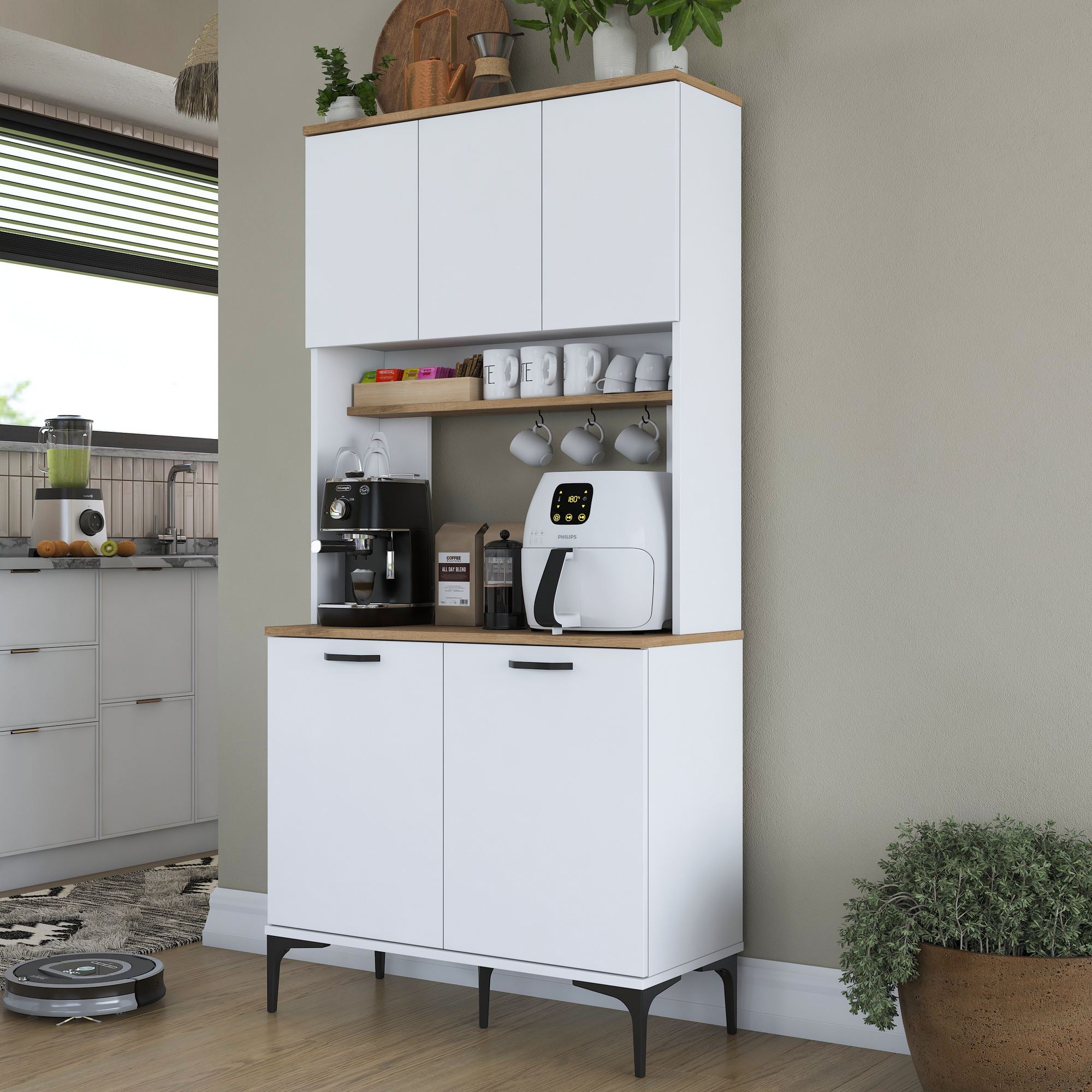 Armário Multiuso – 90,2 cm x 184,2 cm x 40 cm – Nogueira e Branca – MDF