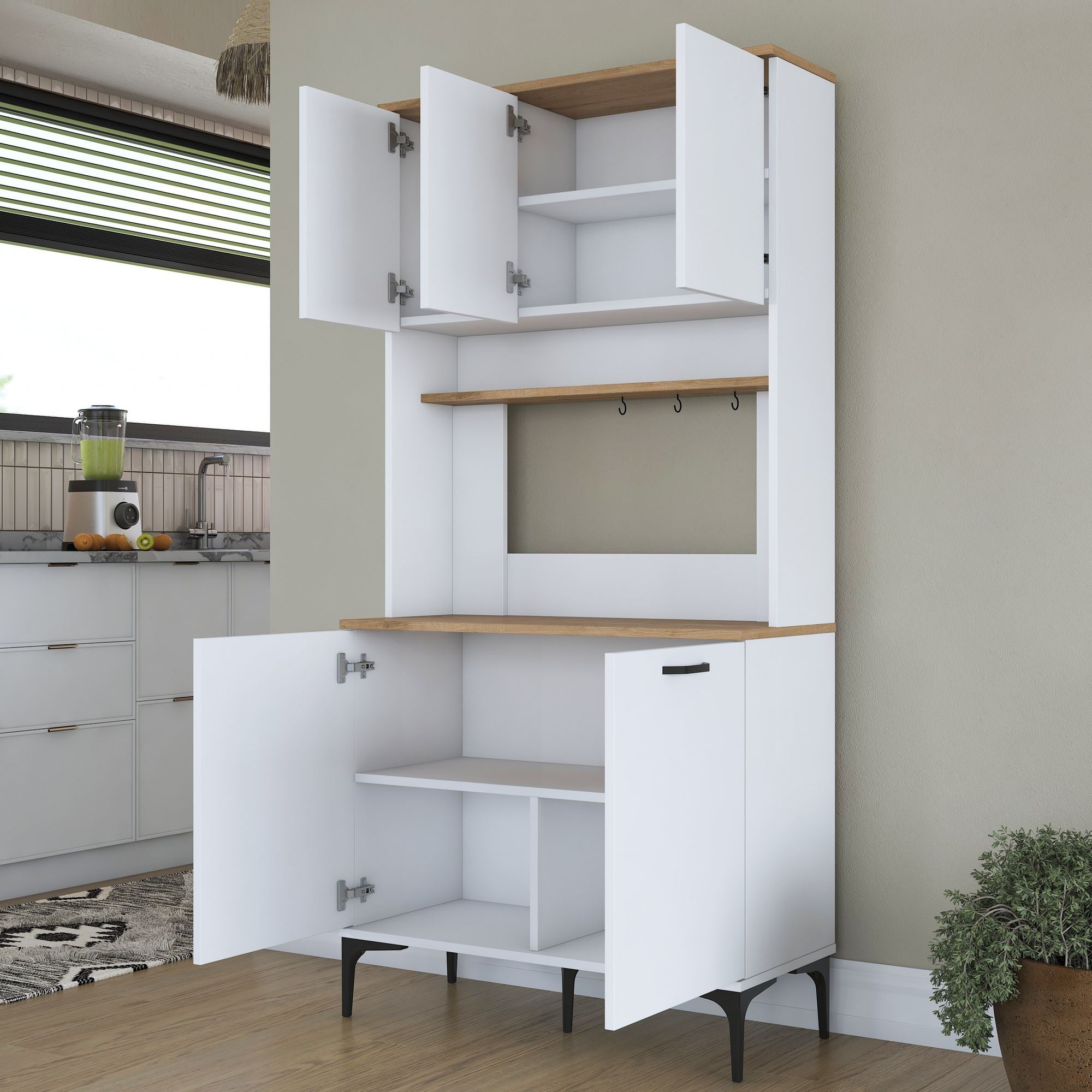 Armário Multiuso – 90,2 cm x 184,2 cm x 40 cm – Nogueira e Branca – MDF