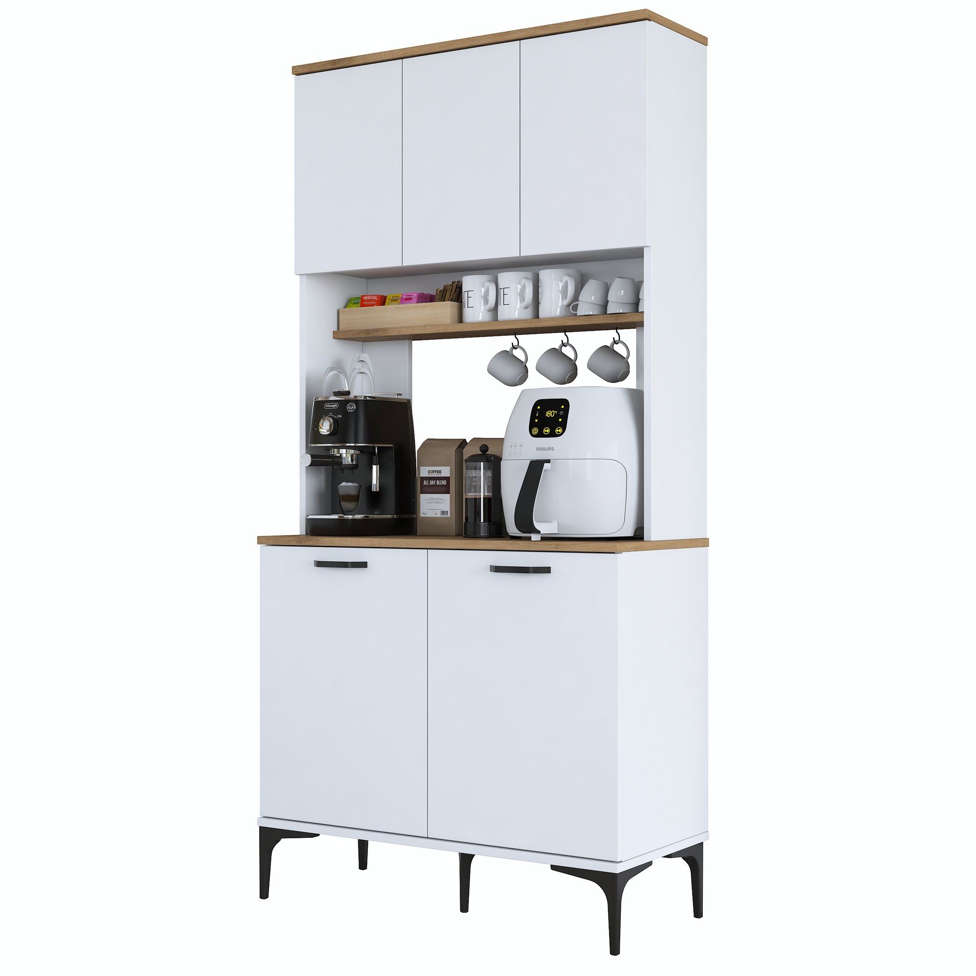 Armário Multiuso – 90,2 cm x 184,2 cm x 40 cm – Nogueira e Branca – MDF