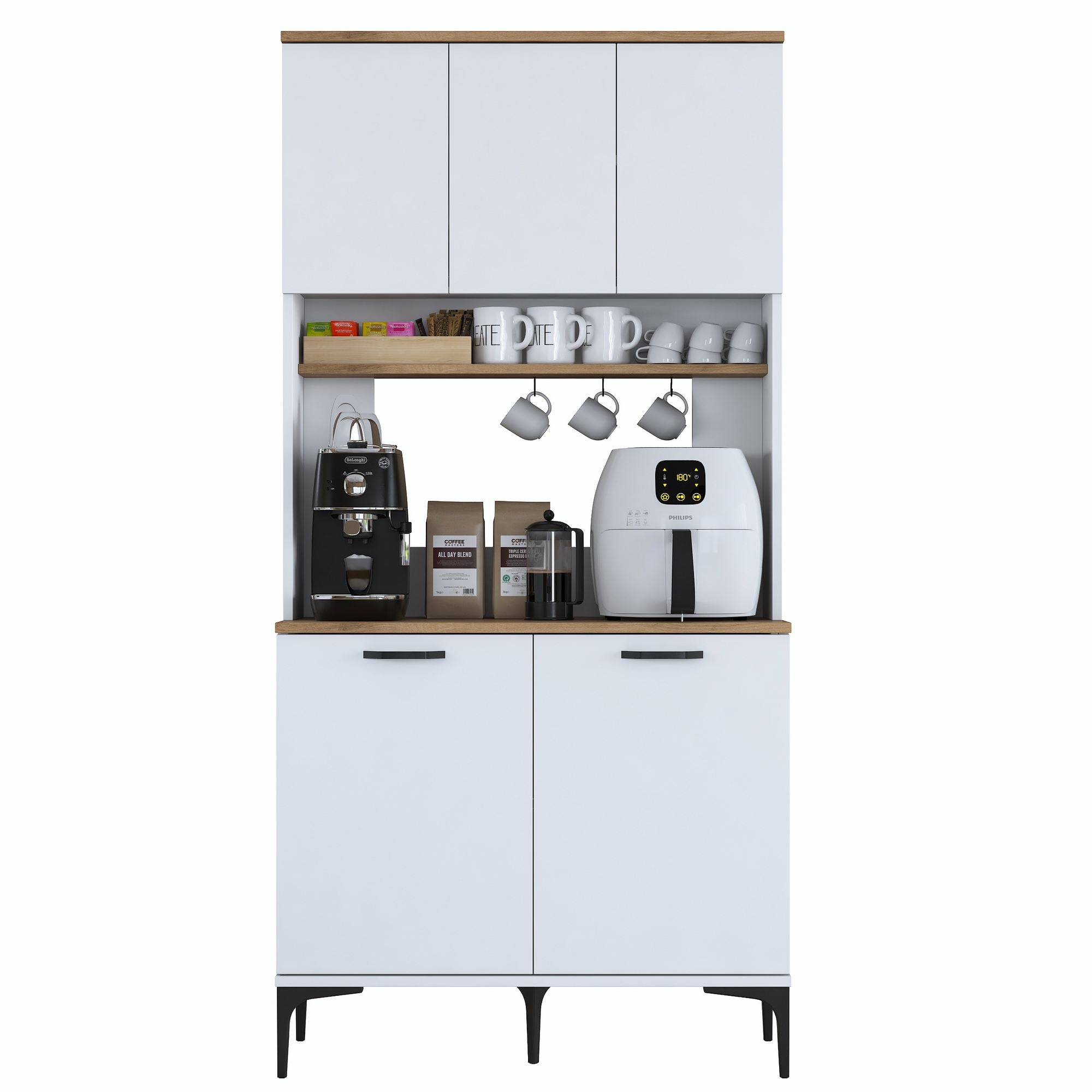 Armário Multiuso – 90,2 cm x 184,2 cm x 40 cm – Nogueira e Branca – MDF