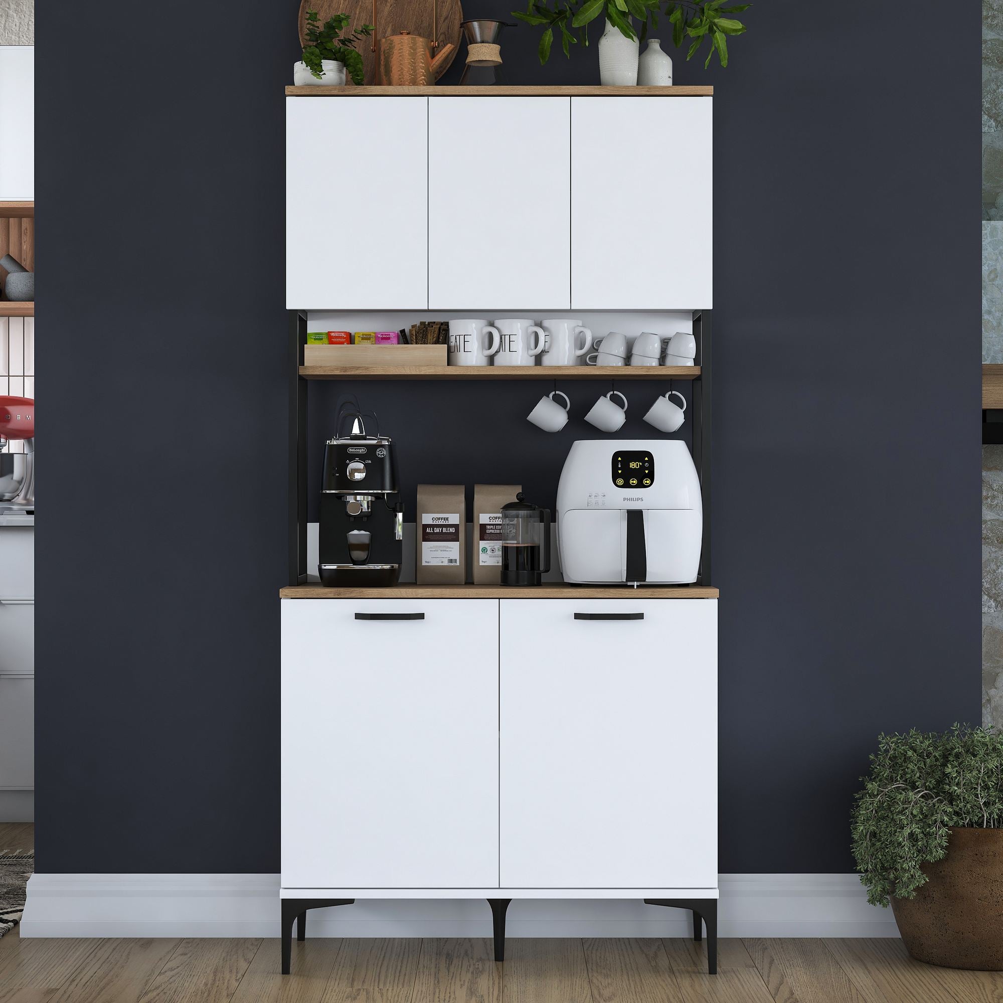 Armário Multiuso – 90,2 cm x 184,2 cm x 40 cm – Nogueira e Branco – MDF