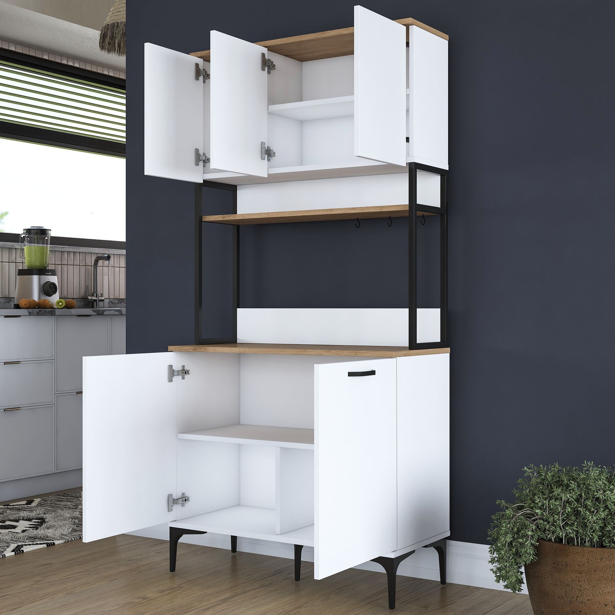 Armário Multiuso – 90,2 cm x 184,2 cm x 40 cm – Nogueira e Branco – MDF