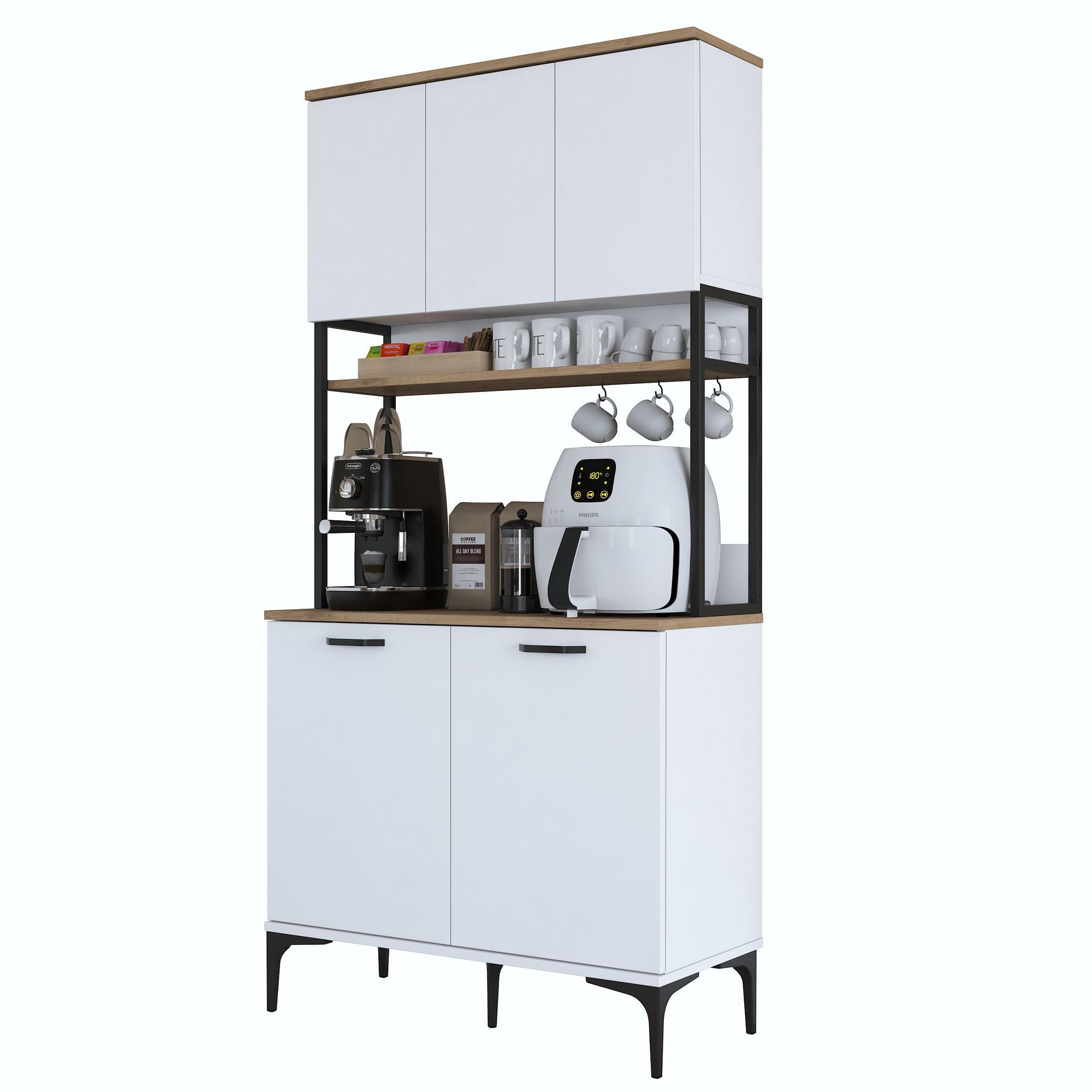 Armário Multiuso – 90,2 cm x 184,2 cm x 40 cm – Nogueira e Branco – MDF