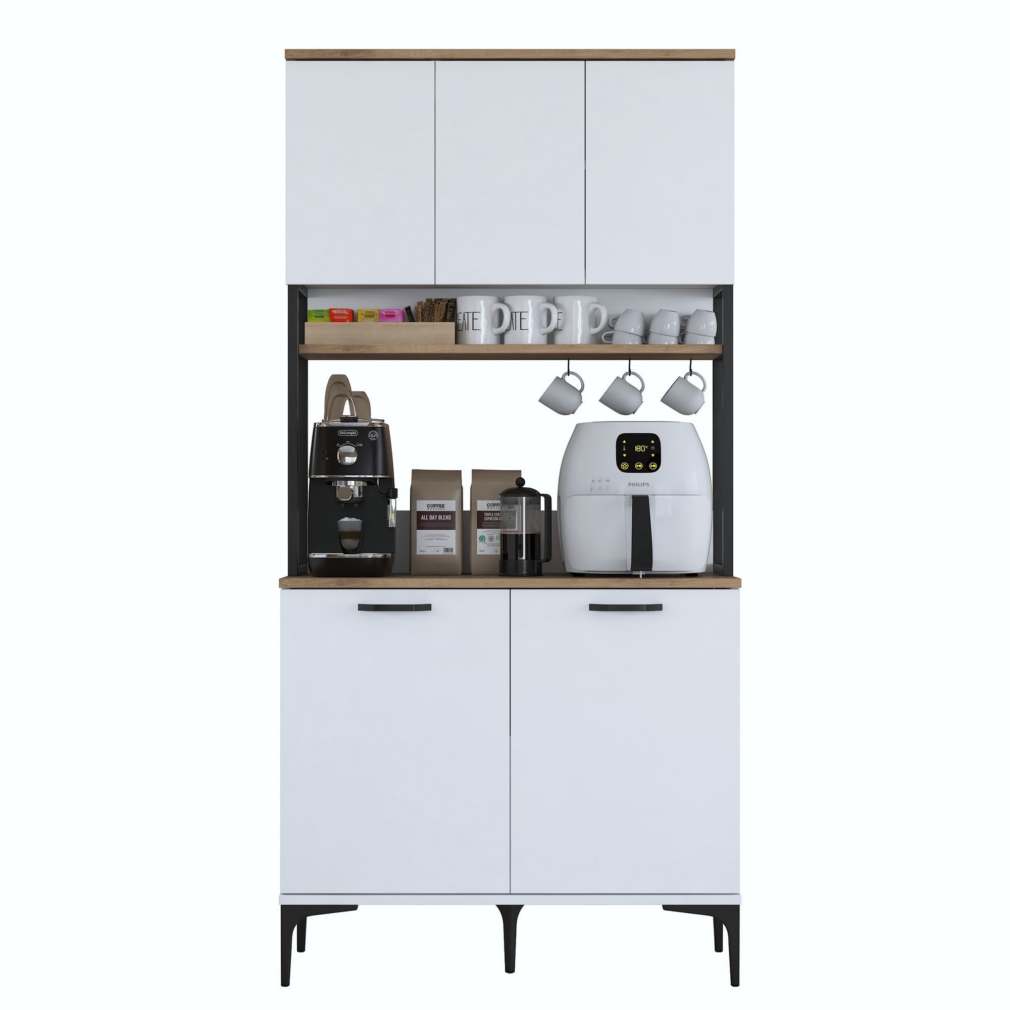 Armário Multiuso – 90,2 cm x 184,2 cm x 40 cm – Nogueira e Branco – MDF