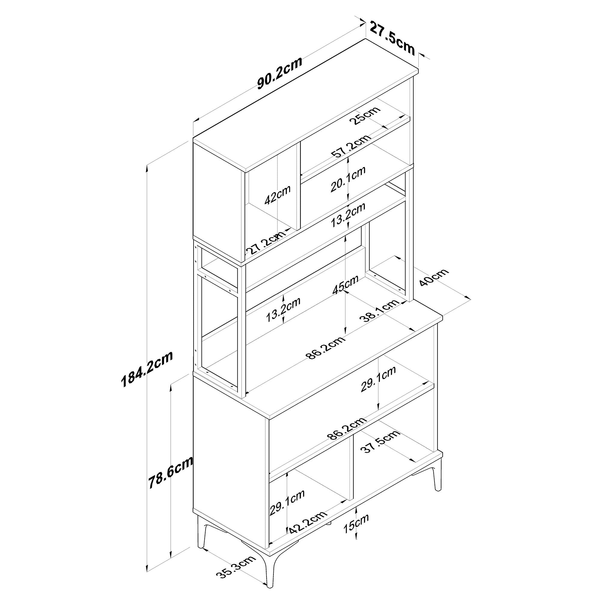 Armário Multiuso – 90,2 cm x 184,2 cm x 40 cm – Nogueira e Branco – MDF
