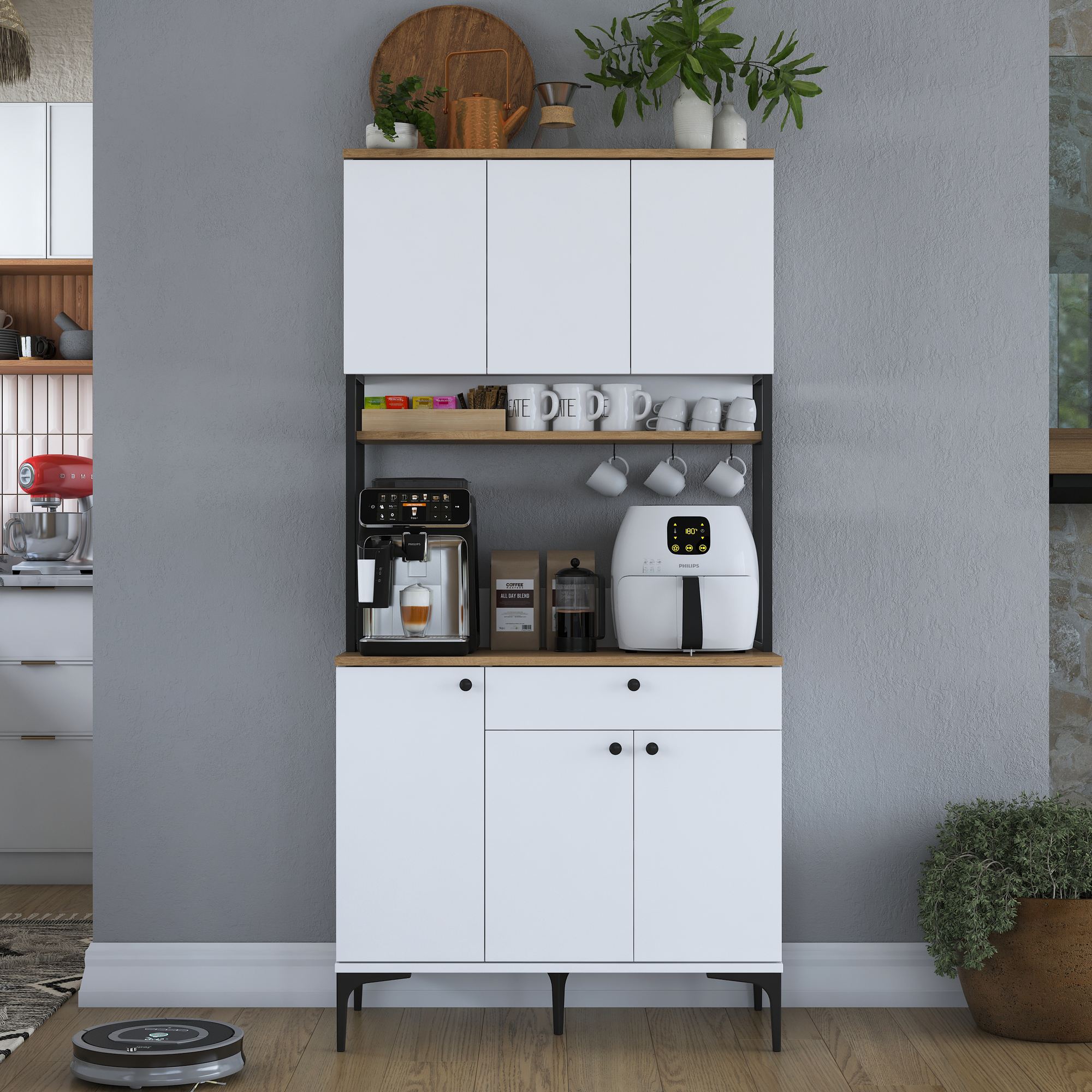 Armário multiusos – 90,2 cm x 184,2 cm x 45 cm – Nogueira e Branco – Aglomerado