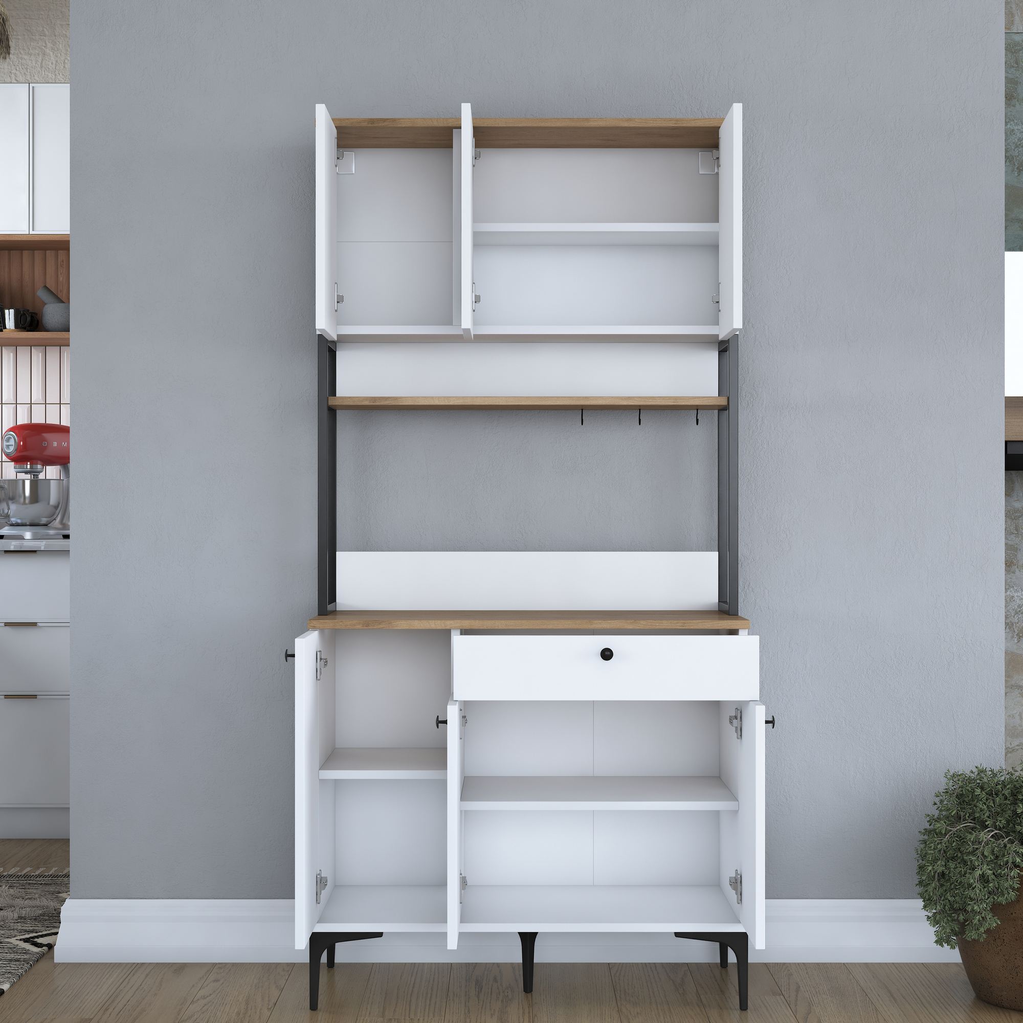 Armário multiusos – 90,2 cm x 184,2 cm x 45 cm – Nogueira e Branco – Aglomerado