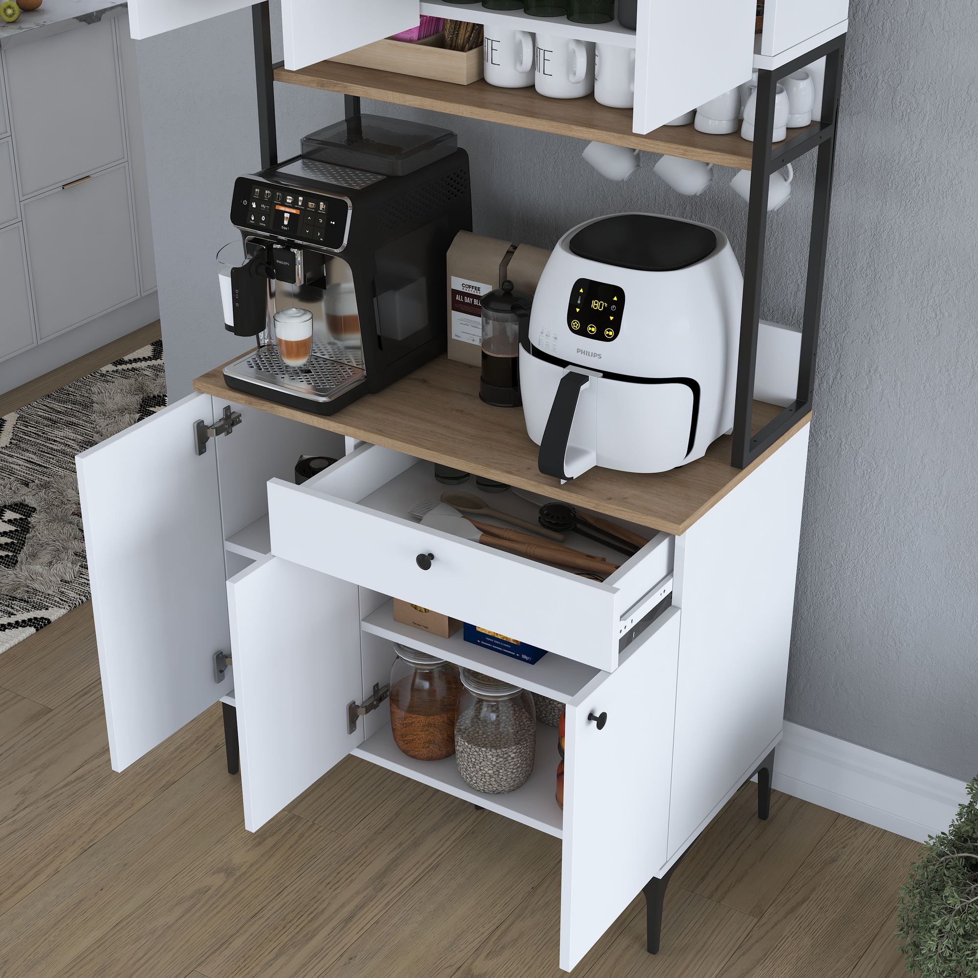 Armário multiusos – 90,2 cm x 184,2 cm x 45 cm – Nogueira e Branco – Aglomerado