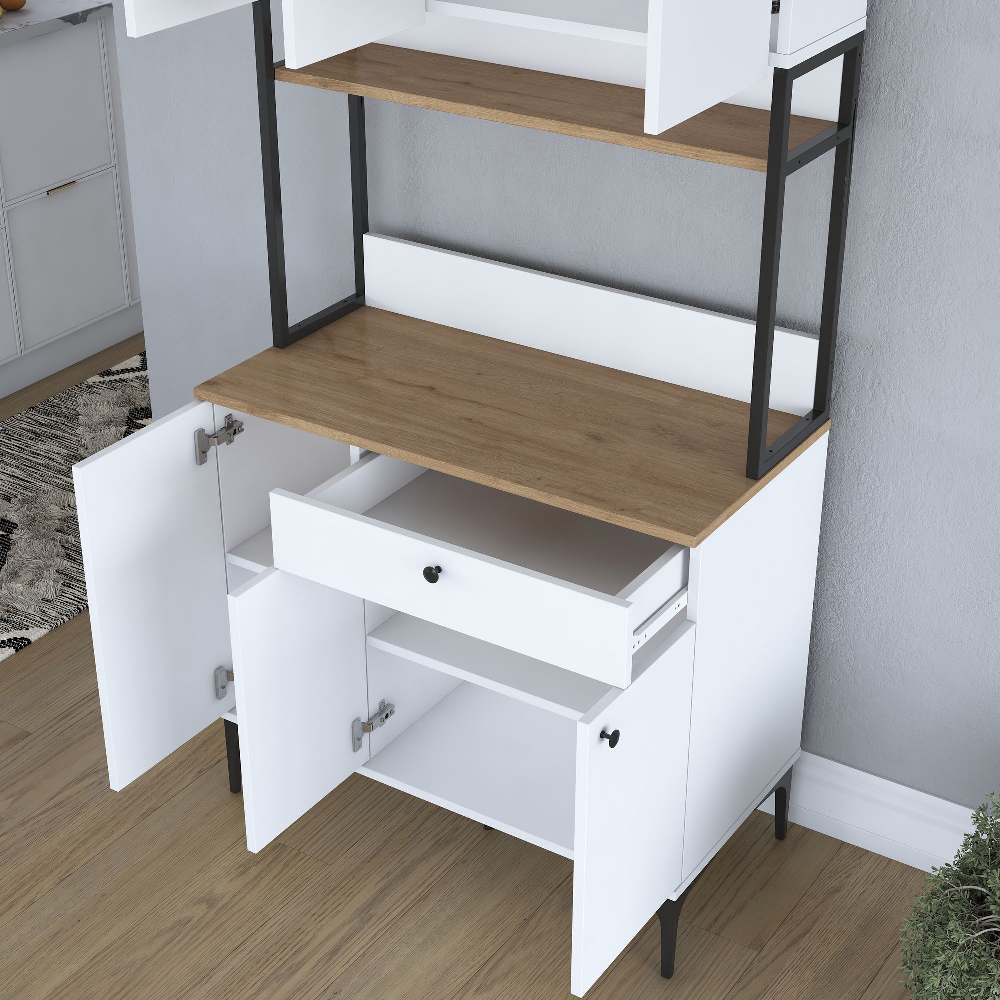 Armário multiusos – 90,2 cm x 184,2 cm x 45 cm – Nogueira e Branco – Aglomerado