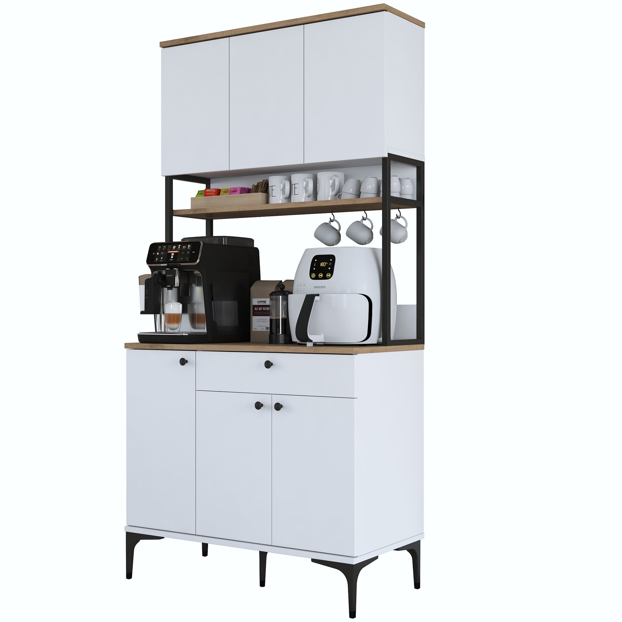 Armário multiusos – 90,2 cm x 184,2 cm x 45 cm – Nogueira e Branco – Aglomerado