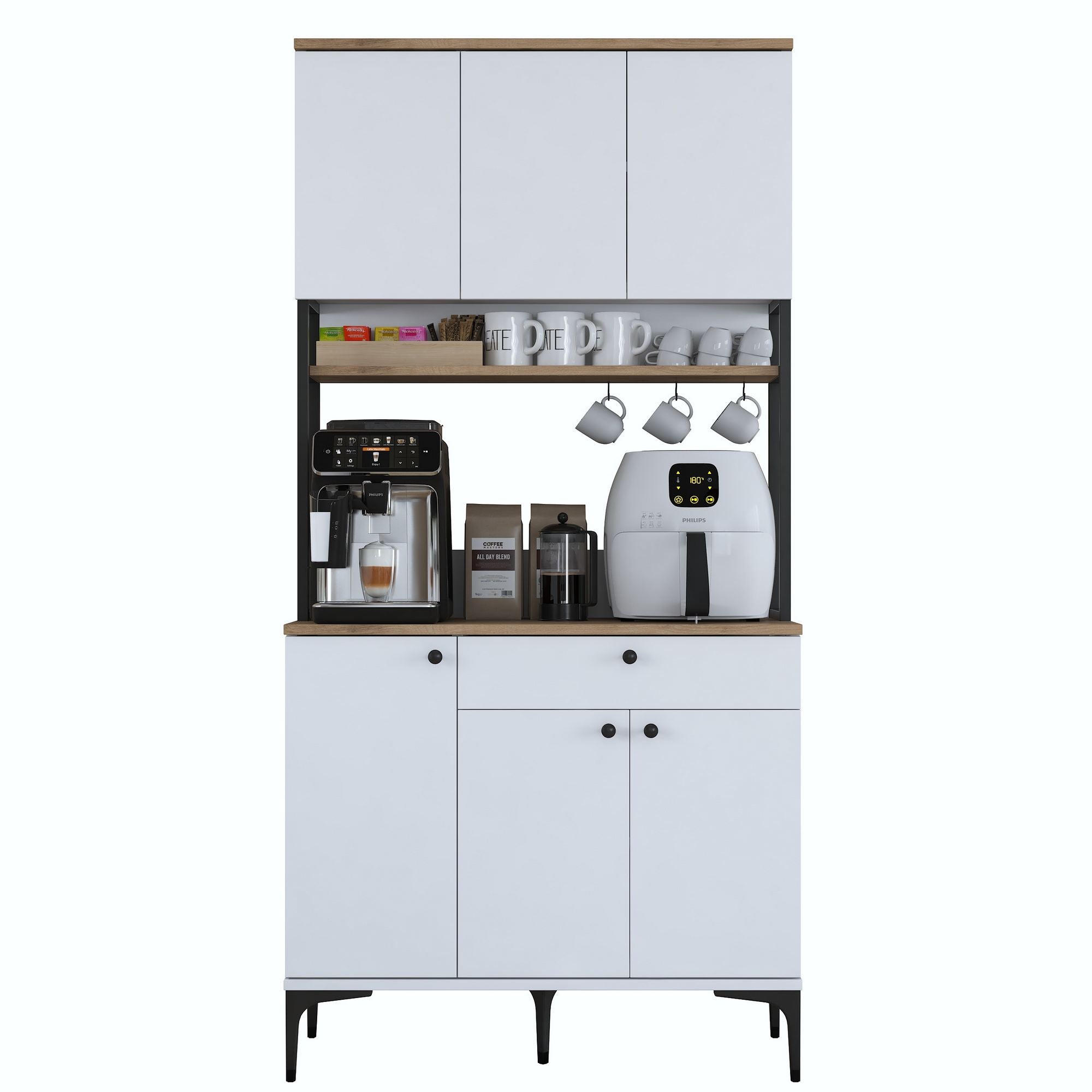 Armário multiusos – 90,2 cm x 184,2 cm x 45 cm – Nogueira e Branco – Aglomerado