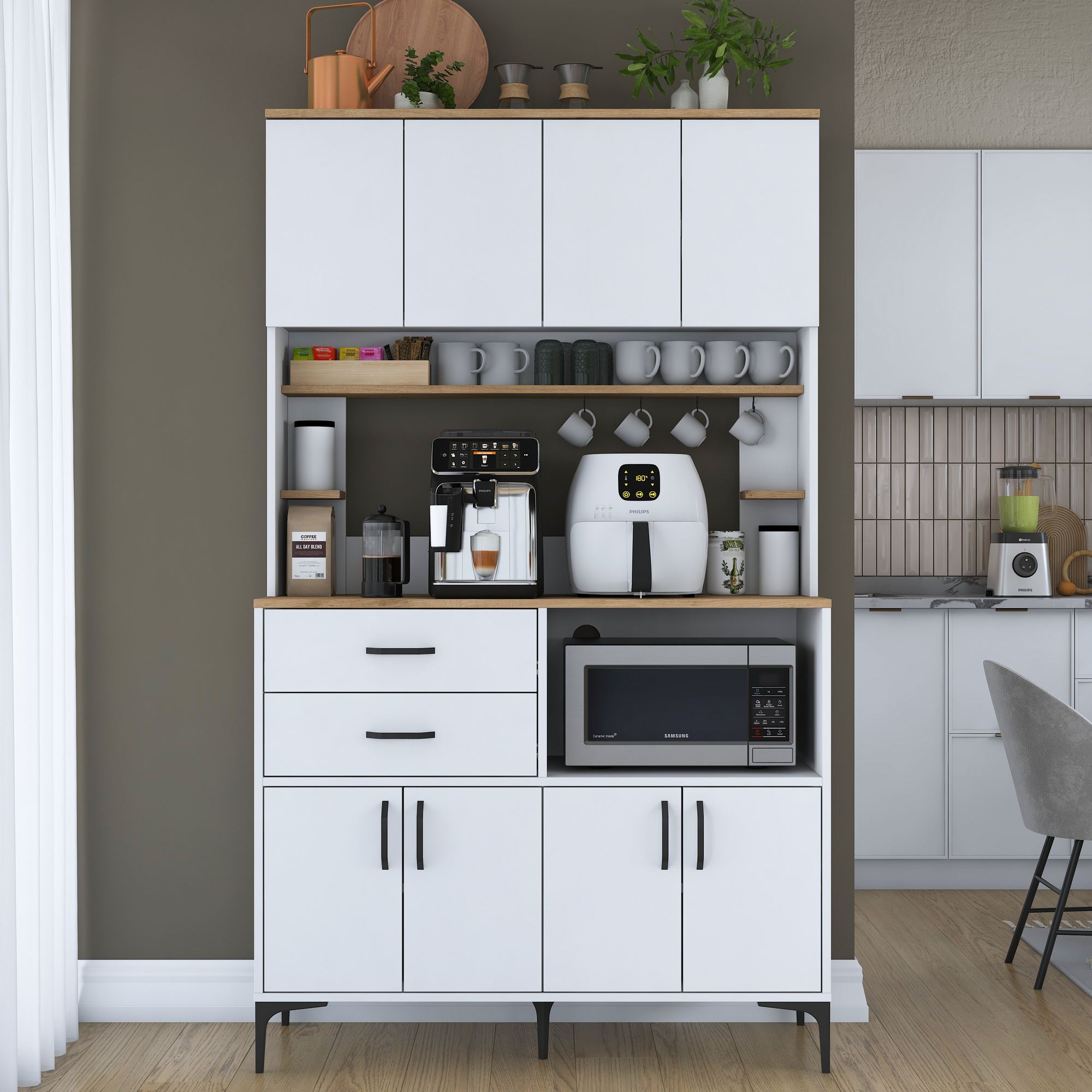 Armário Multiuso – 120cm x 204,2cm x 45cm – Nogueira e Branco – Aglomerado