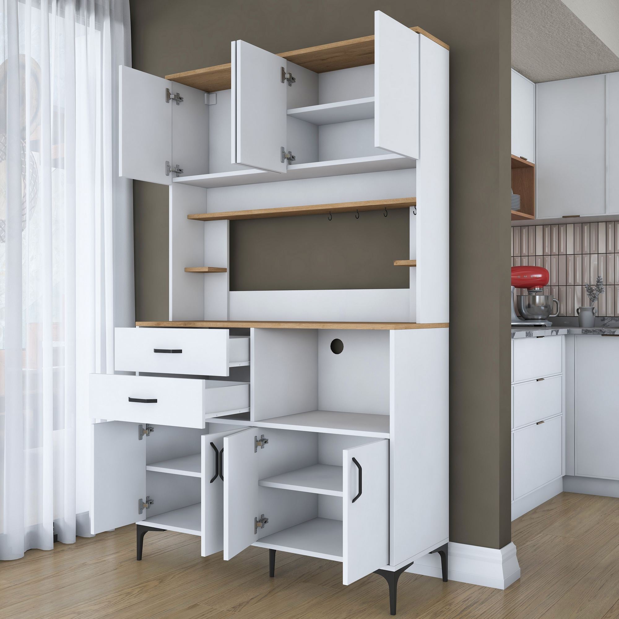 Armário Multiuso – 120cm x 204,2cm x 45cm – Nogueira e Branco – Aglomerado