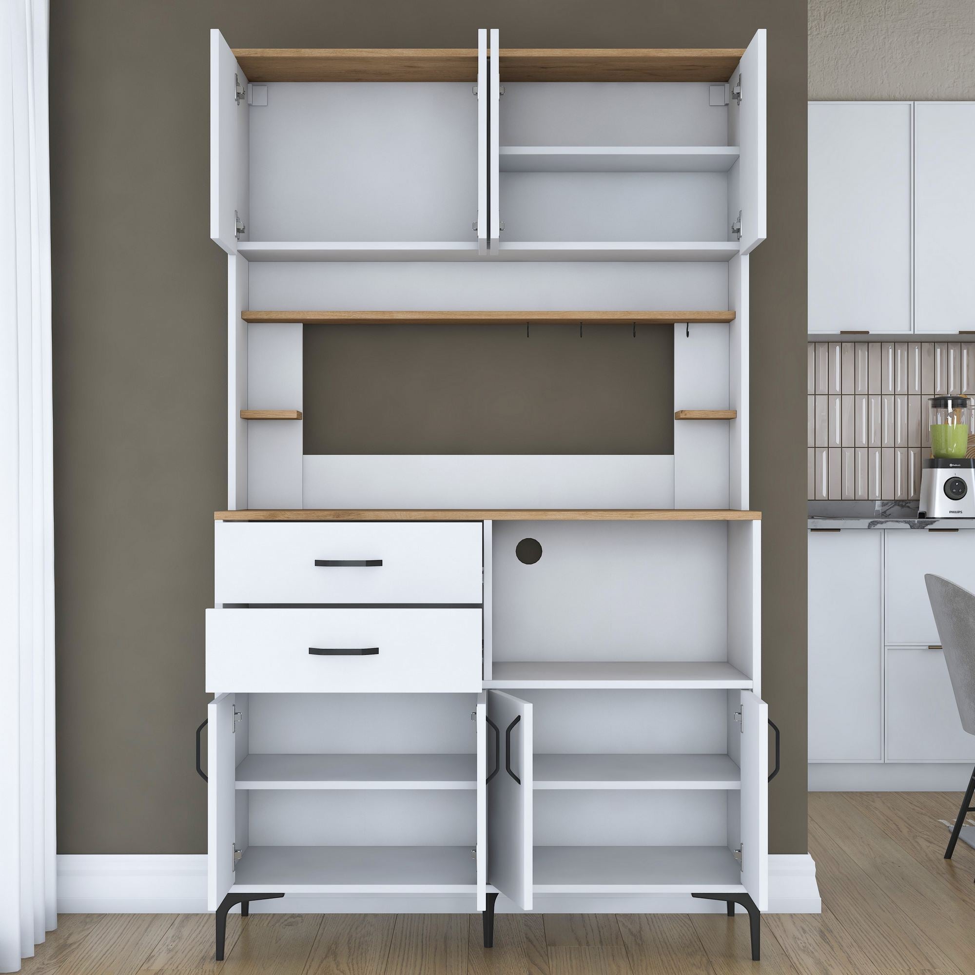 Armário Multiuso – 120cm x 204,2cm x 45cm – Nogueira e Branco – Aglomerado