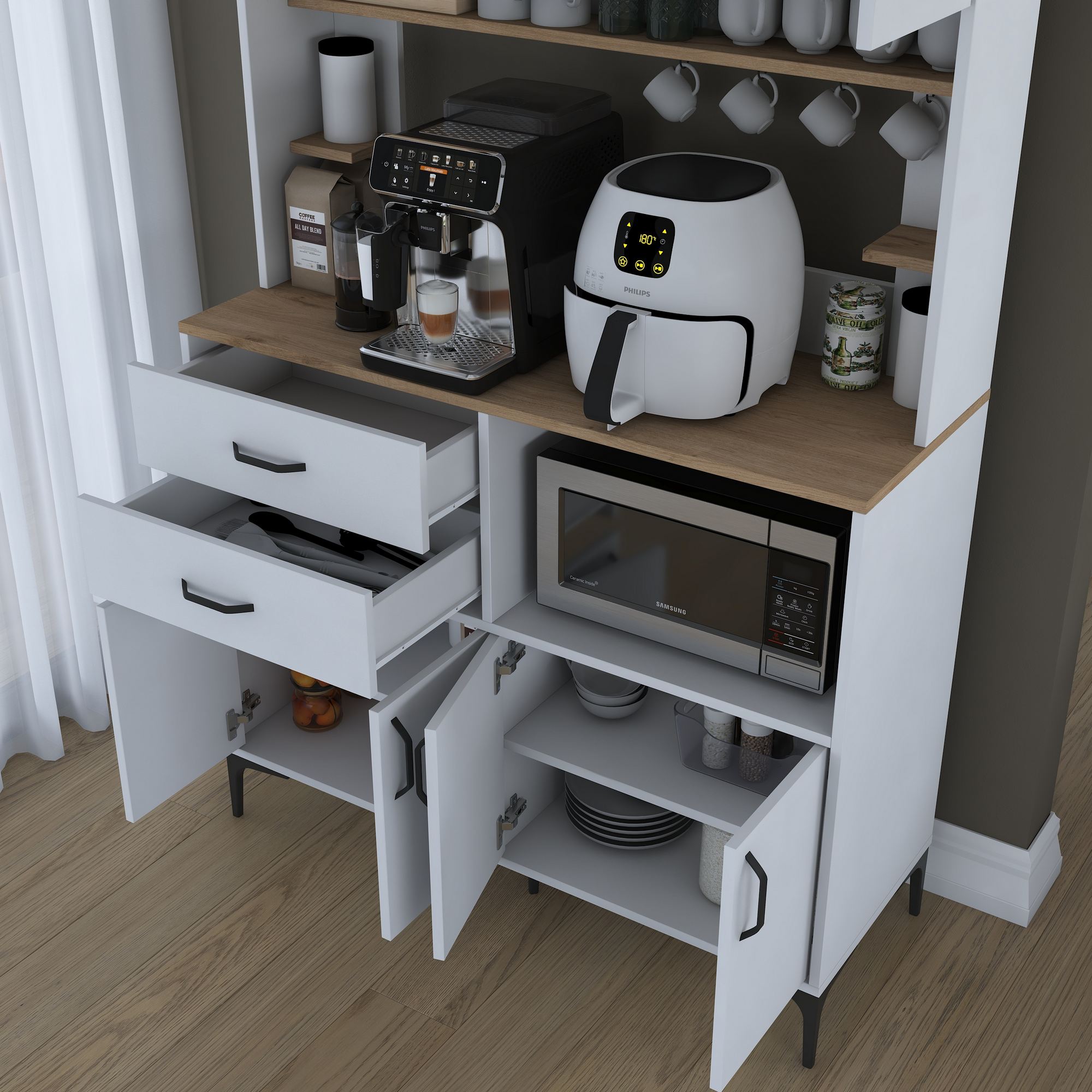 Armário Multiuso – 120cm x 204,2cm x 45cm – Nogueira e Branco – Aglomerado