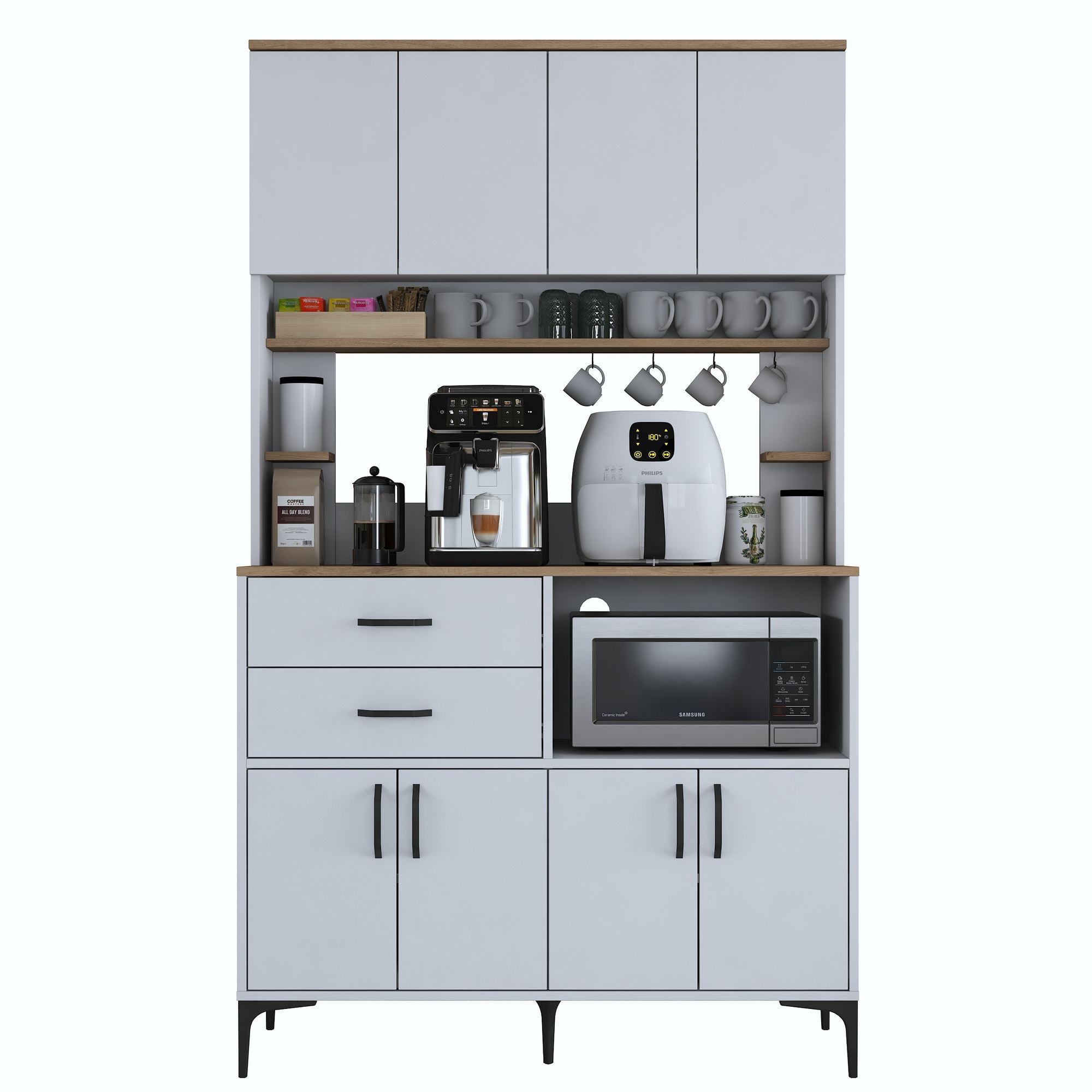 Armário Multiuso – 120cm x 204,2cm x 45cm – Nogueira e Branco – Aglomerado