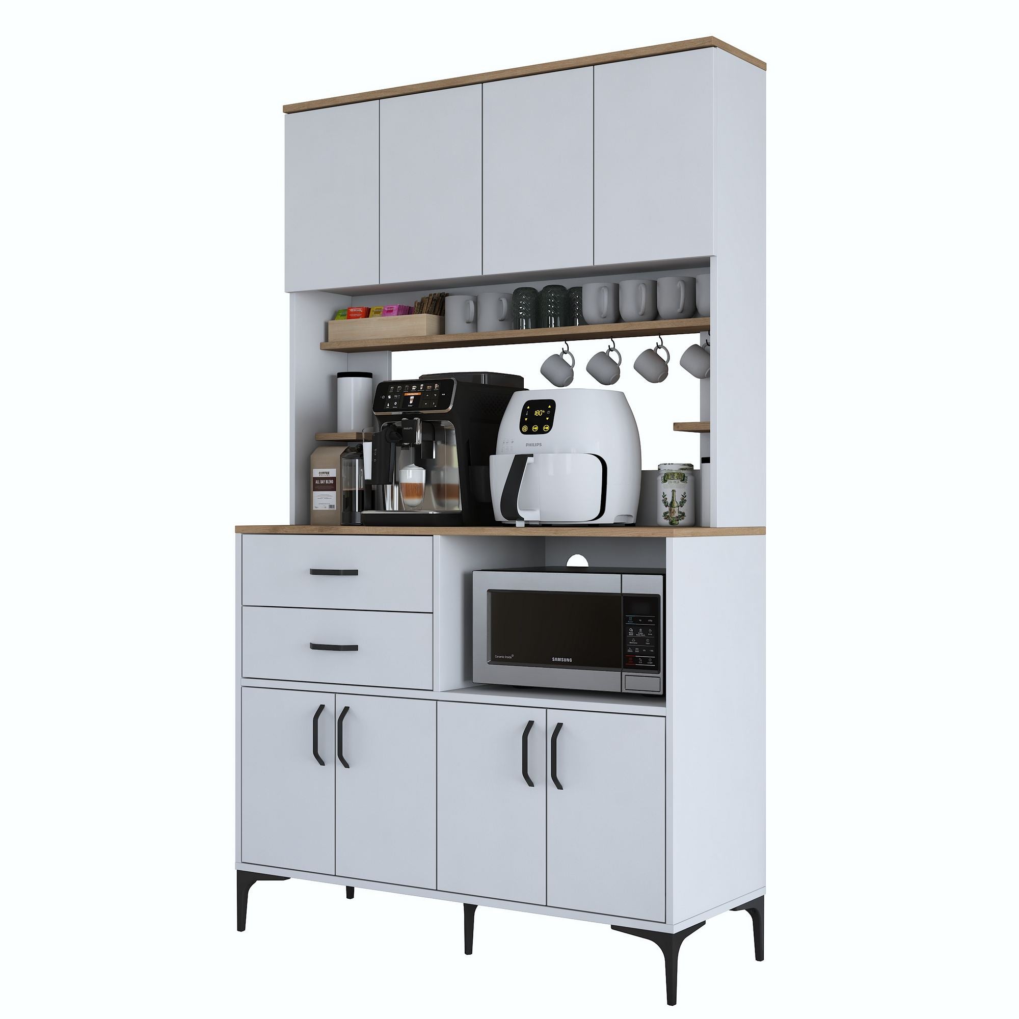 Armário Multiuso – 120cm x 204,2cm x 45cm – Nogueira e Branco – Aglomerado