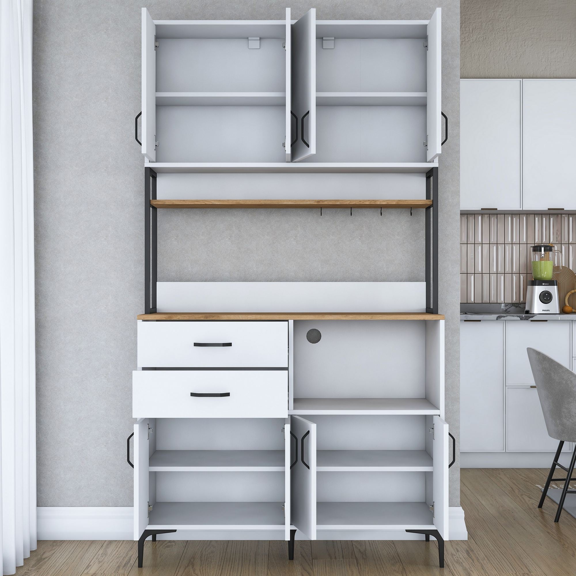 Armário multiuso – 120 cm x 218,6 cm x 45 cm – Nogueira e Branco – Aglomerado