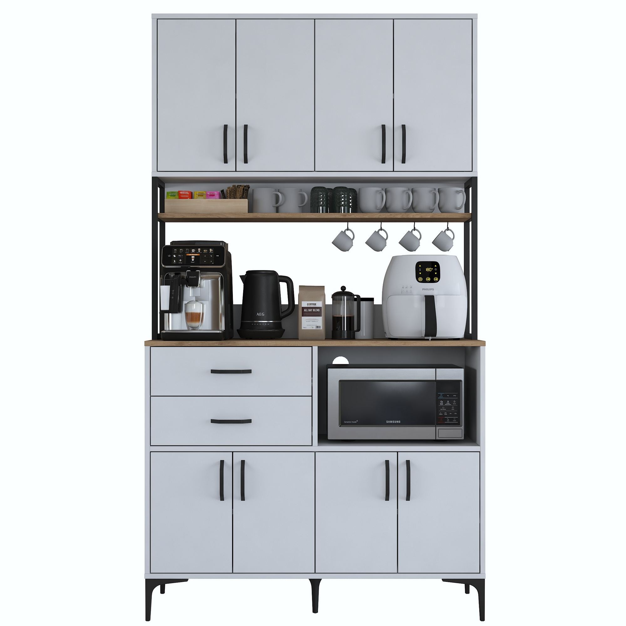 Armário multiuso – 120 cm x 218,6 cm x 45 cm – Nogueira e Branco – Aglomerado