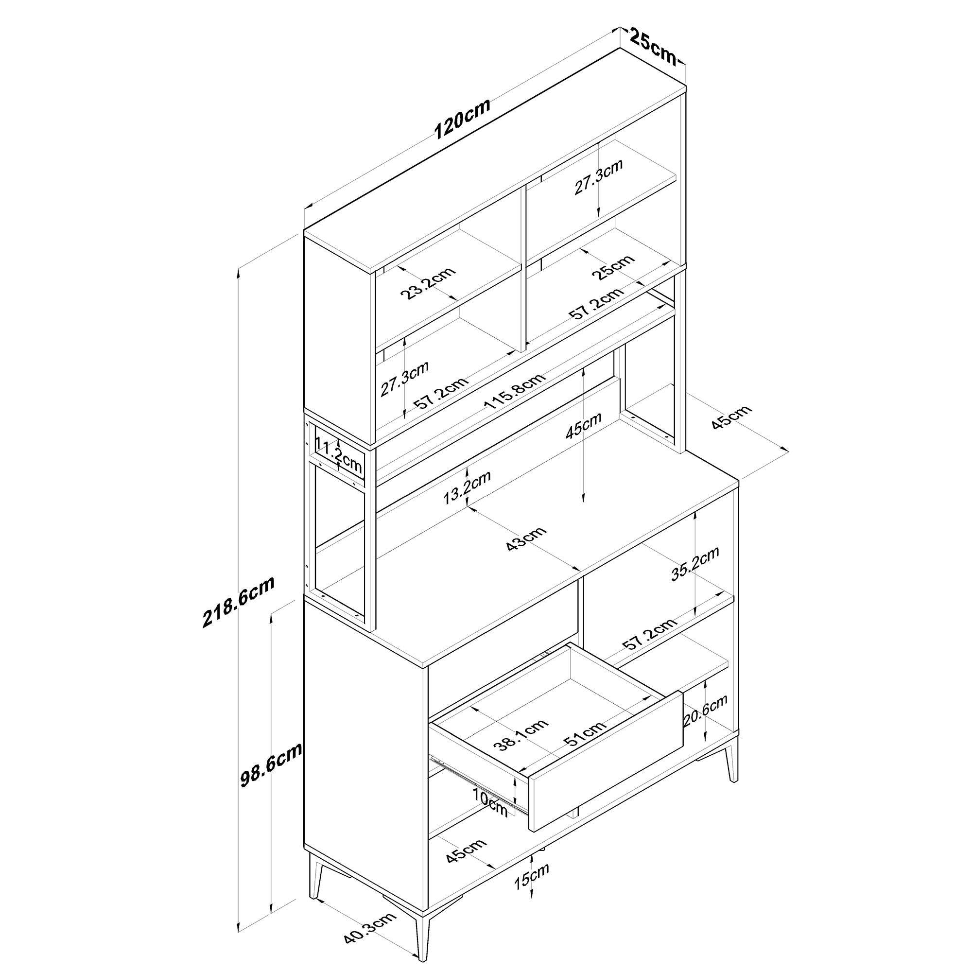 Armário multiuso – 120 cm x 218,6 cm x 45 cm – Nogueira e Branco – Aglomerado