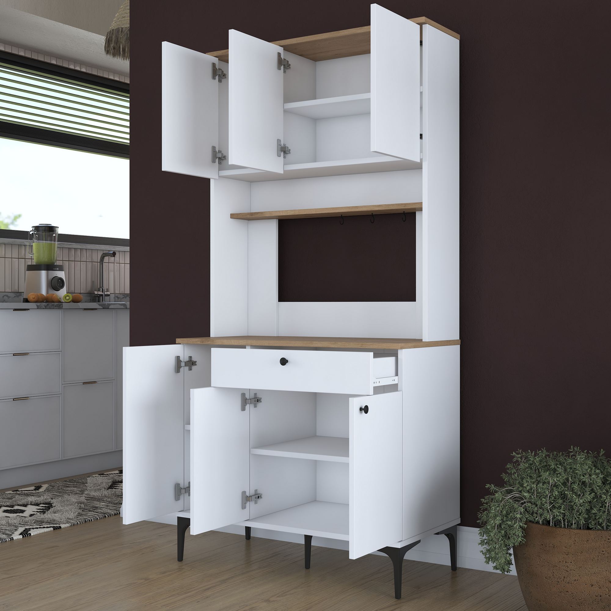 Armário Multiuso – 90,2cm x 184,2cm x 45cm – Nogueira e Branco – MDF