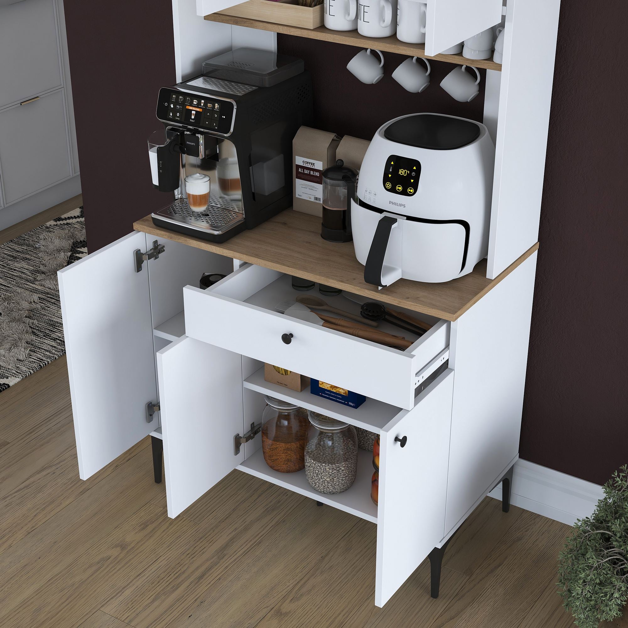 Armário Multiuso – 90,2cm x 184,2cm x 45cm – Nogueira e Branco – MDF