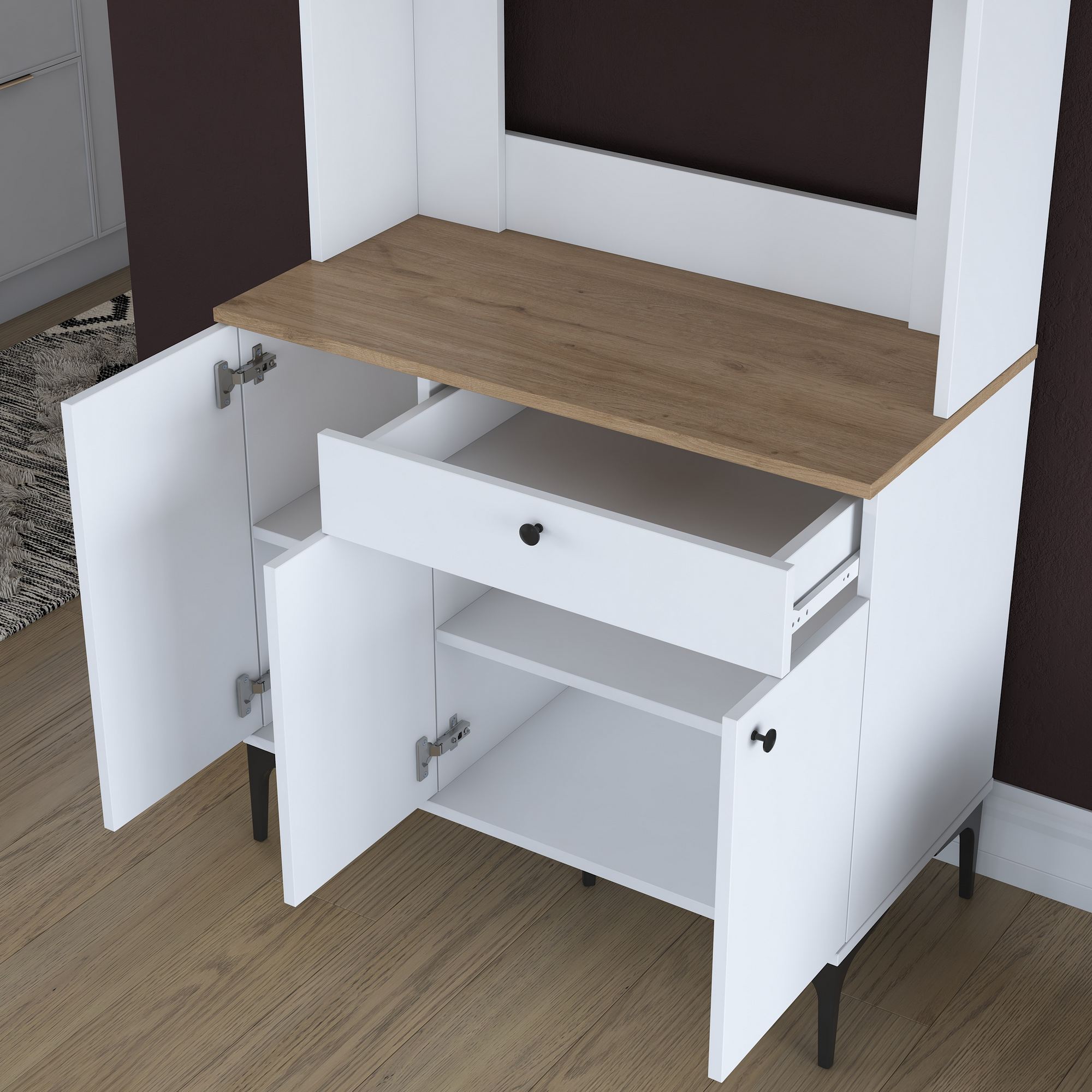 Armário Multiuso – 90,2cm x 184,2cm x 45cm – Nogueira e Branco – MDF