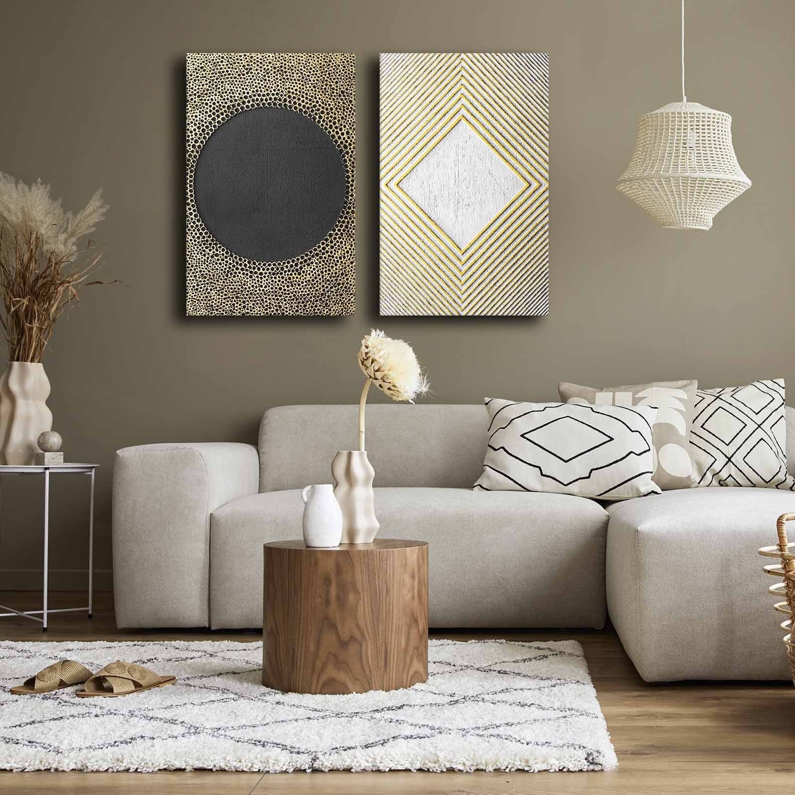 Conjunto de 2 Quadros Decorativos em Tela - Multicolor 45x70cm com Moldura em Pinho