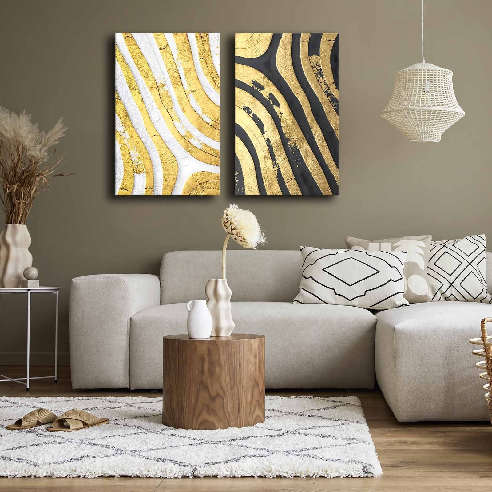 Conjunto de 2 Quadros Decorativos em Tela - Multicolor 45x70cm com Moldura em Pinho