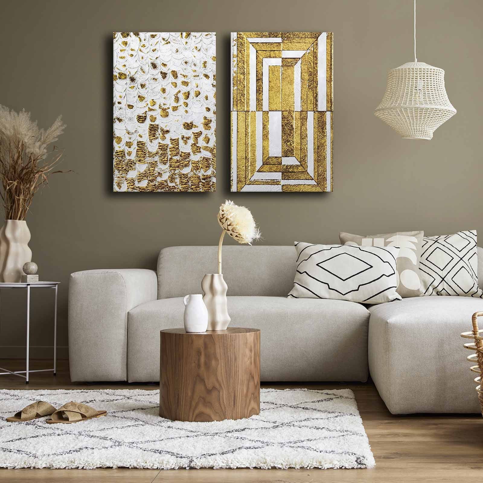 Conjunto de 2 Quadros Decorativos em Tela - Multicolor 45x70cm com Moldura em Pinho