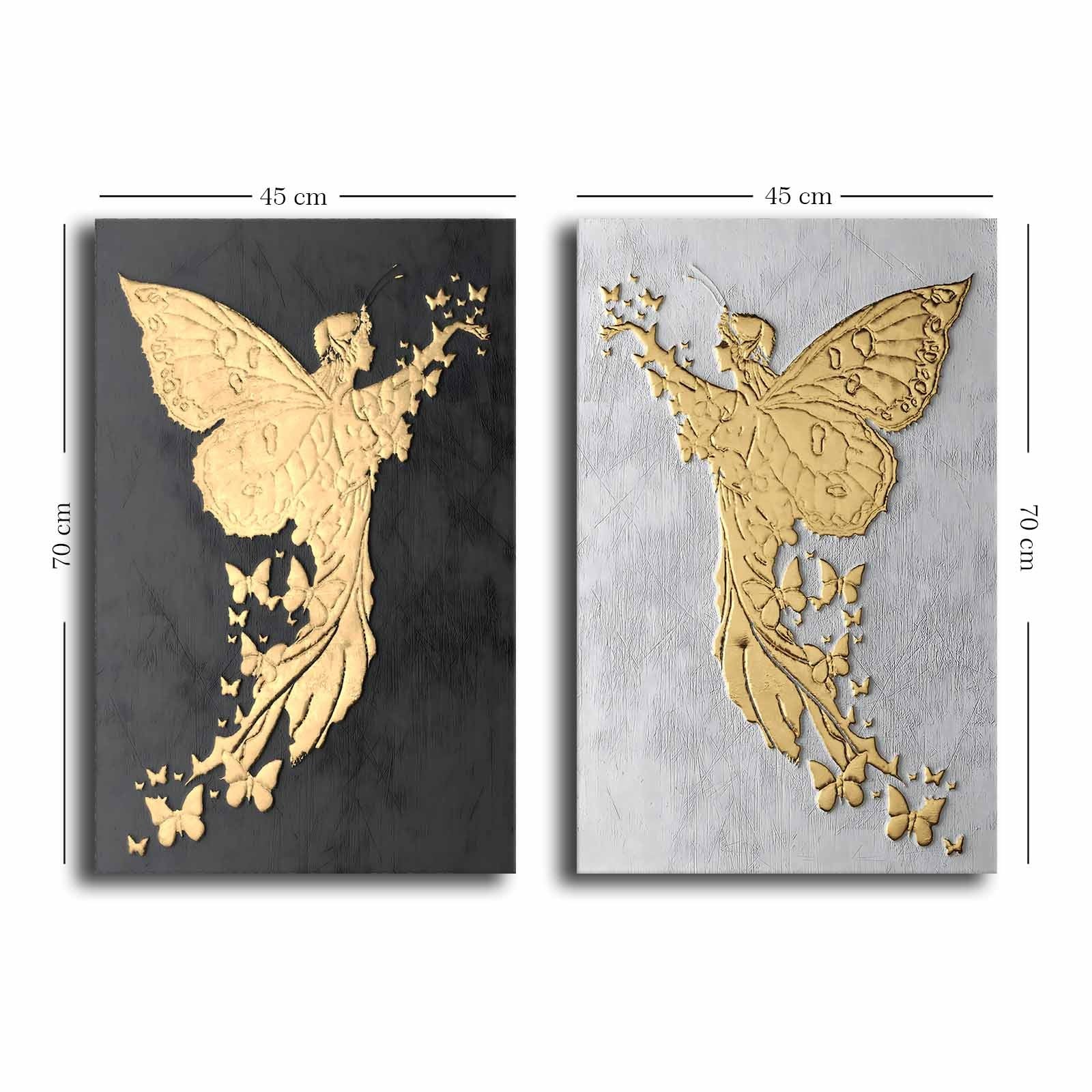 Conjunto de 2 Quadros Decorativos em Tela - Multicolor 45x70cm com Moldura em Pinho