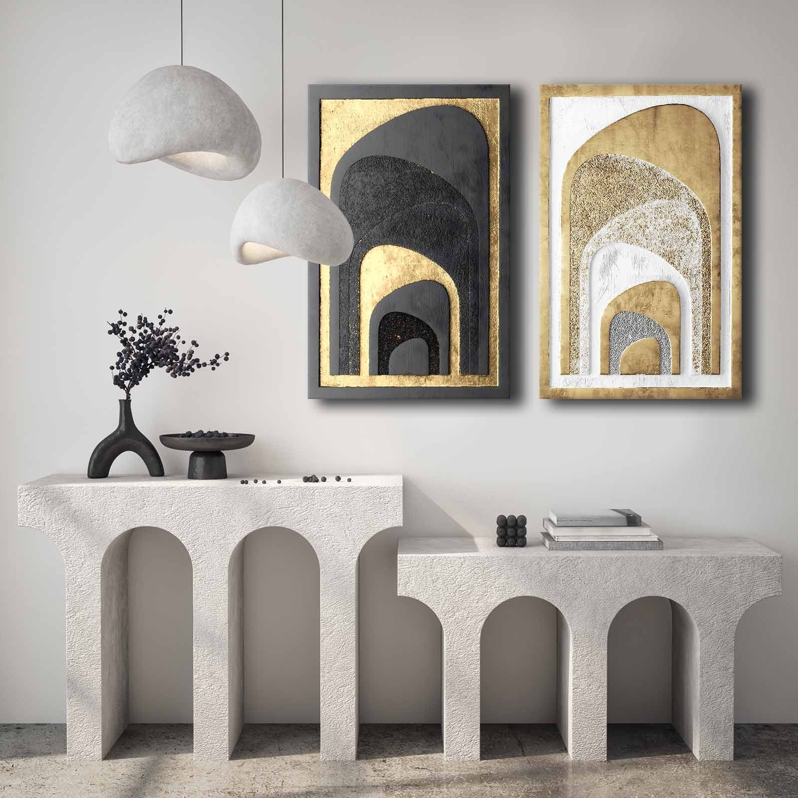 Conjunto de 2 Quadros Decorativos em Tela - Multicolor 45x70cm com Moldura em Pinho