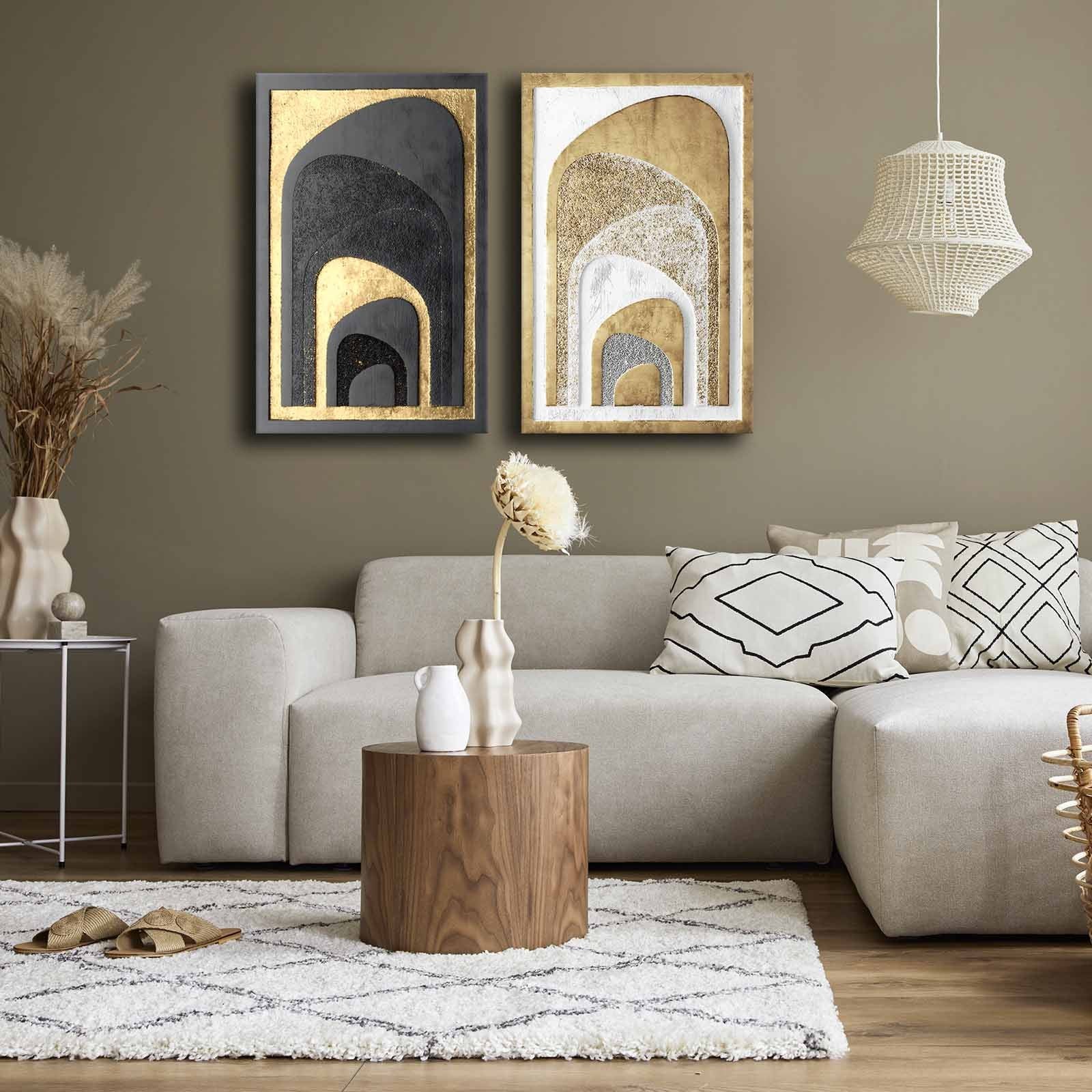 Conjunto de 2 Quadros Decorativos em Tela - Multicolor 45x70cm com Moldura em Pinho