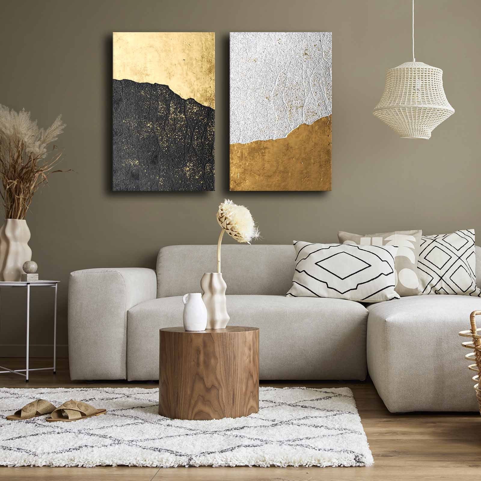 Conjunto de 2 Quadros Decorativos em Tela - Multicolor 45x70cm com Moldura em Pinho