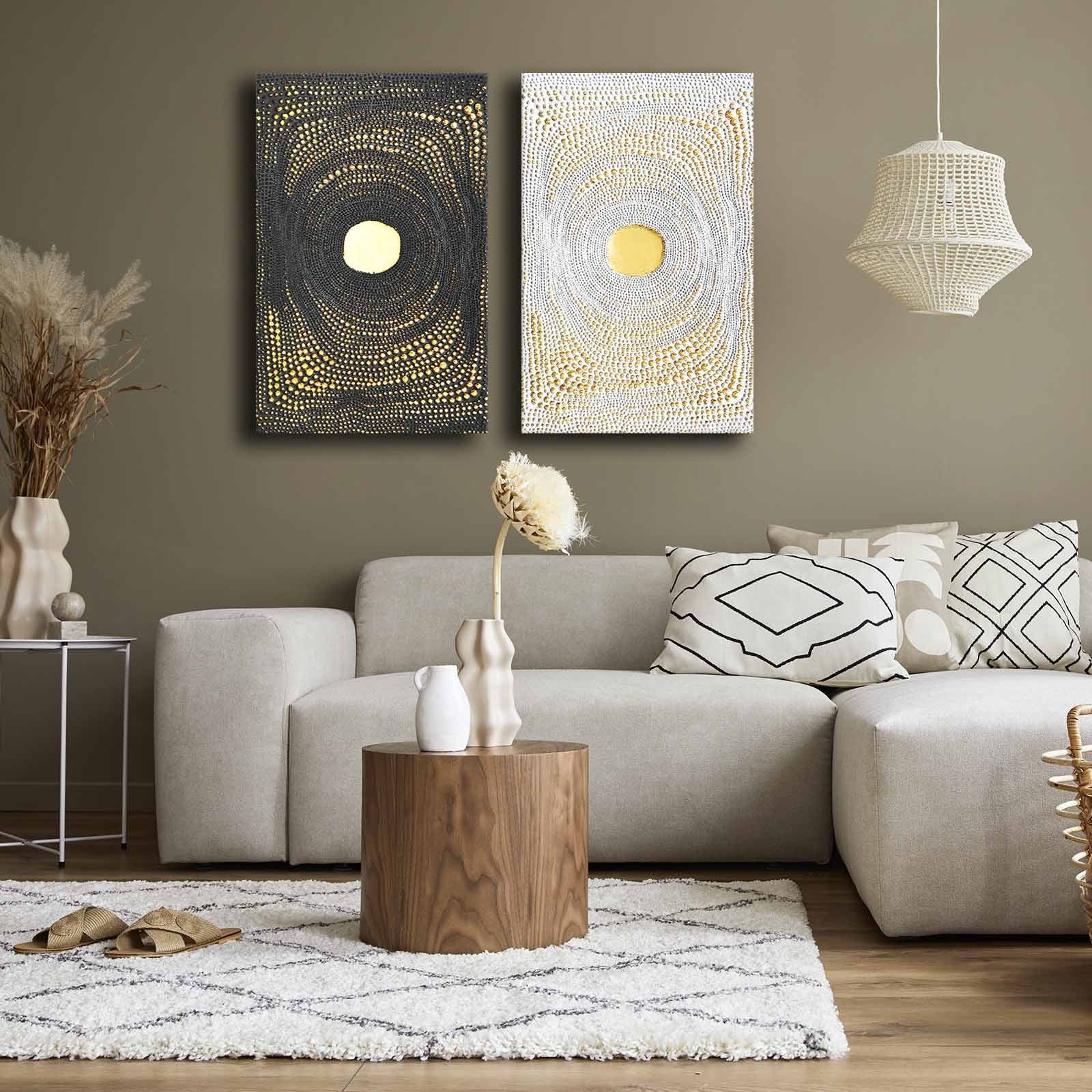 Conjunto de 2 Quadros Decorativos em Tela - Multicolor 45x70cm com Moldura em Pinho