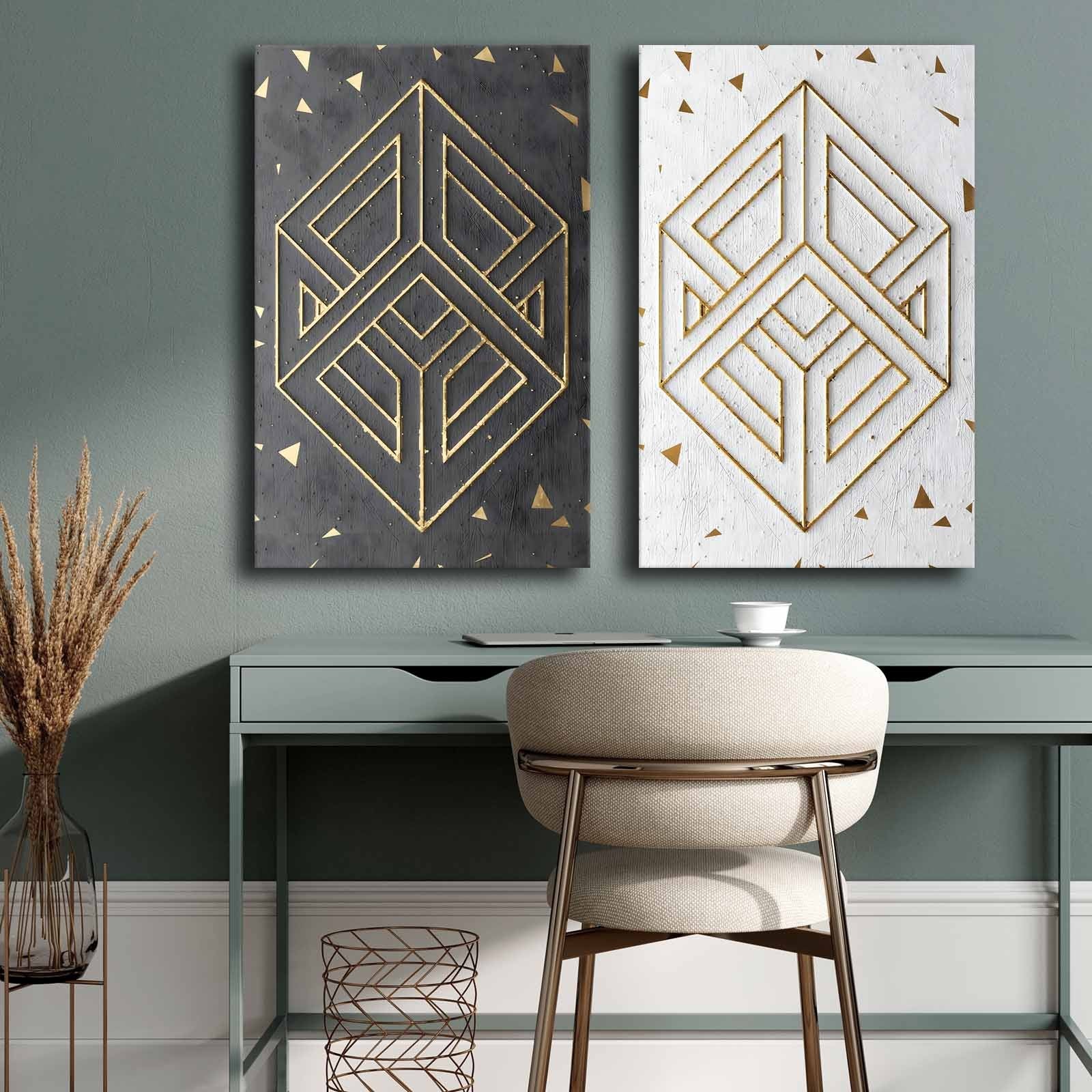 Conjunto de 2 Quadros Decorativos em Tela - Multicolor 45x70cm com Moldura em Pinho