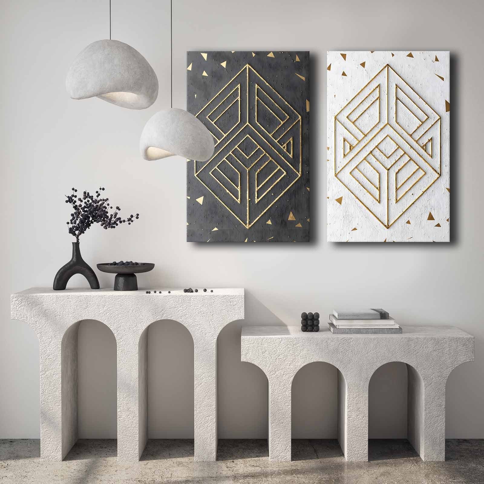 Conjunto de 2 Quadros Decorativos em Tela - Multicolor 45x70cm com Moldura em Pinho