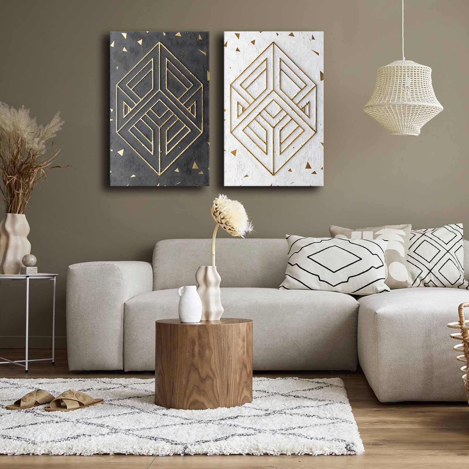 Conjunto de 2 Quadros Decorativos em Tela - Multicolor 45x70cm com Moldura em Pinho