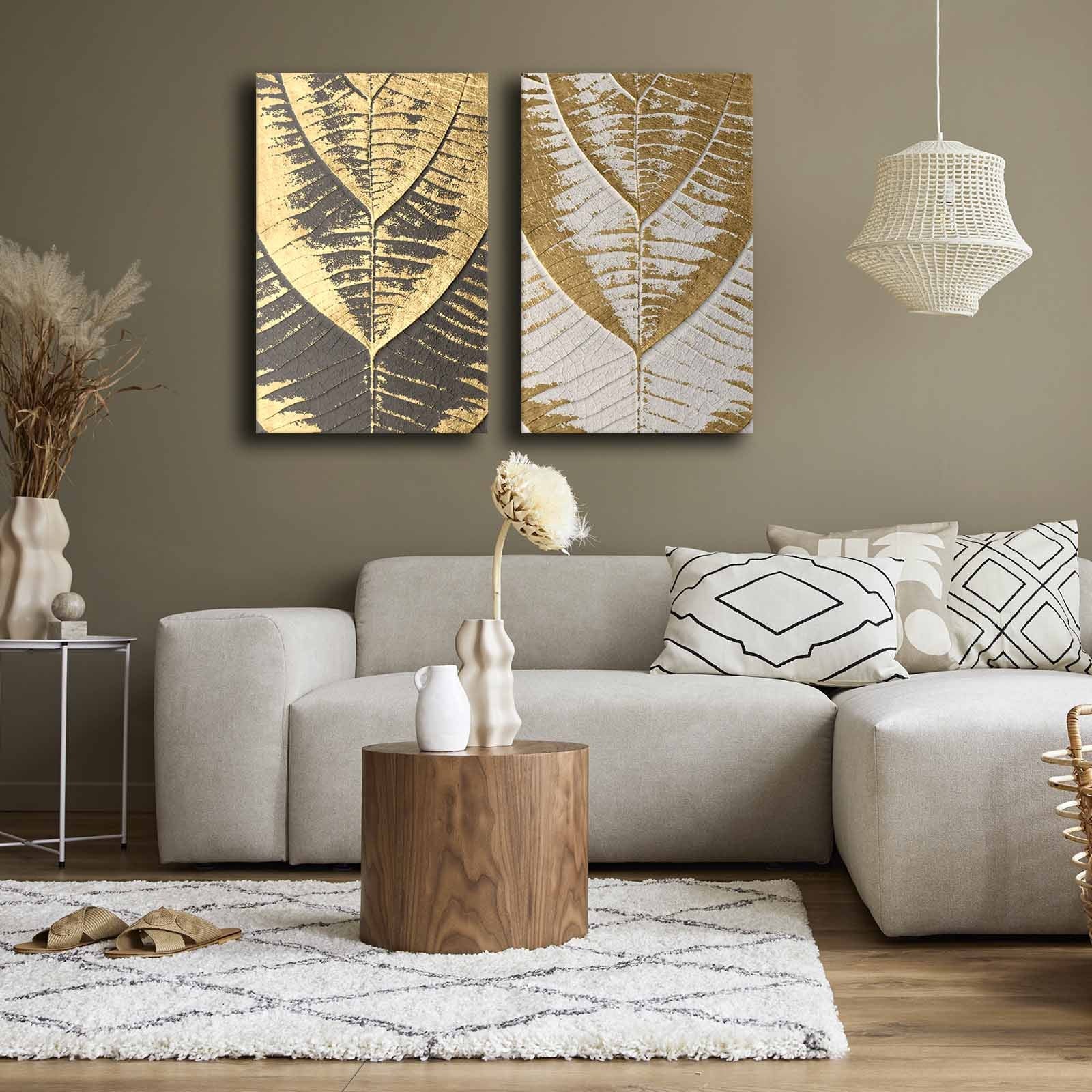 Conjunto de 2 Quadros Decorativos em Tela - Multicolor 45x70cm com Moldura em Pinho