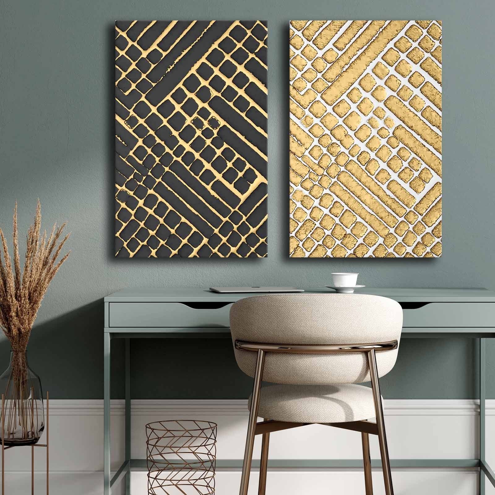 Conjunto de 2 Quadros Decorativos em Tela - Multicolor 45x70cm com Moldura em Pinho