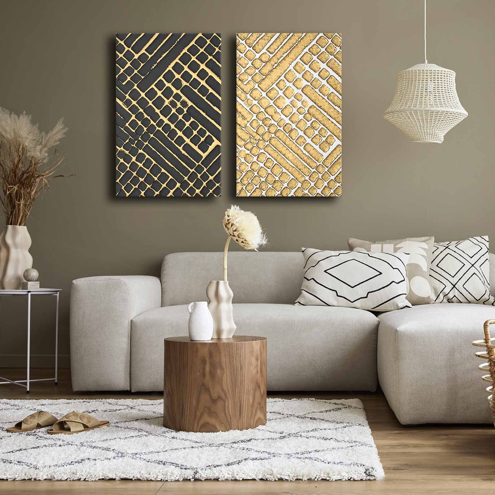 Conjunto de 2 Quadros Decorativos em Tela - Multicolor 45x70cm com Moldura em Pinho