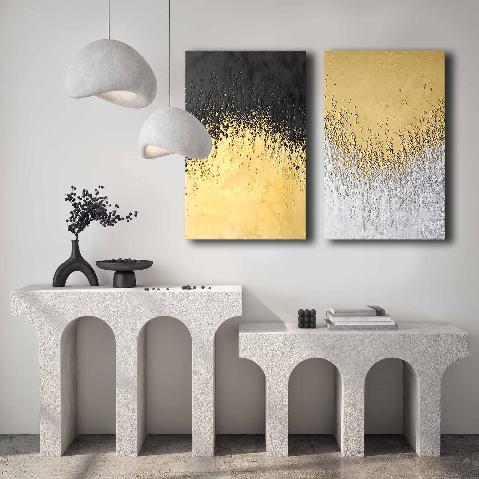 Conjunto de 2 Quadros Decorativos em Tela - Multicolor 45x70cm com Moldura em Pinho