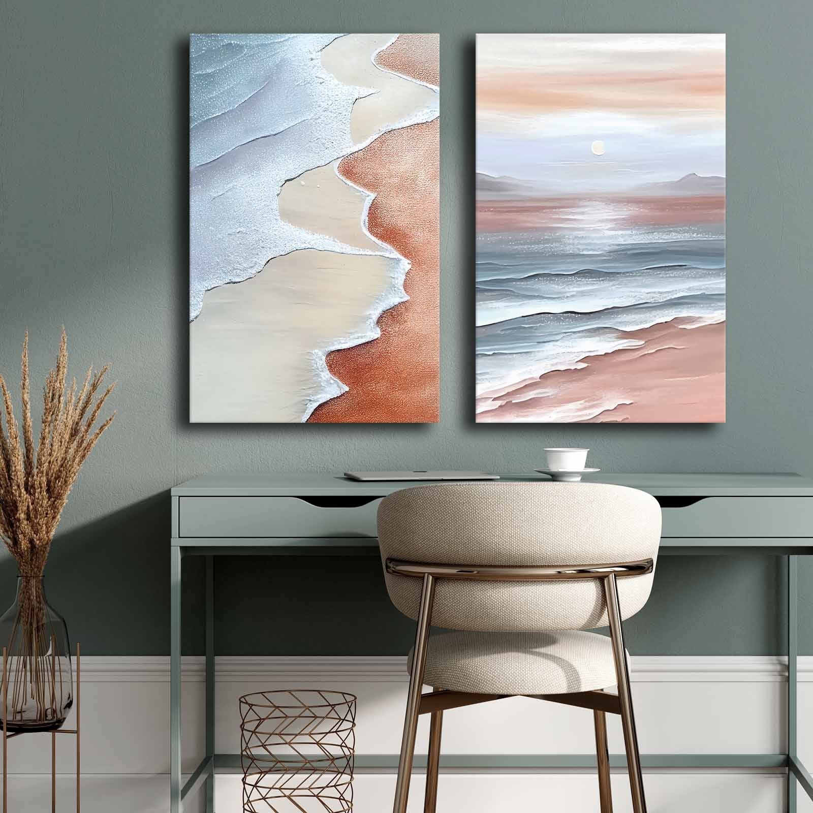 Conjunto de 2 Quadros Decorativos em Tela - Multicolor 45x70cm com Moldura em Pinho