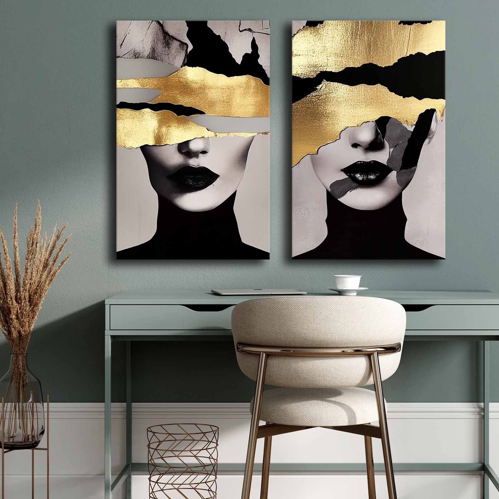 Pinturas decorativas em tela (2 peças) – 45 x 70 cm cada – moldura em madeira de pinho