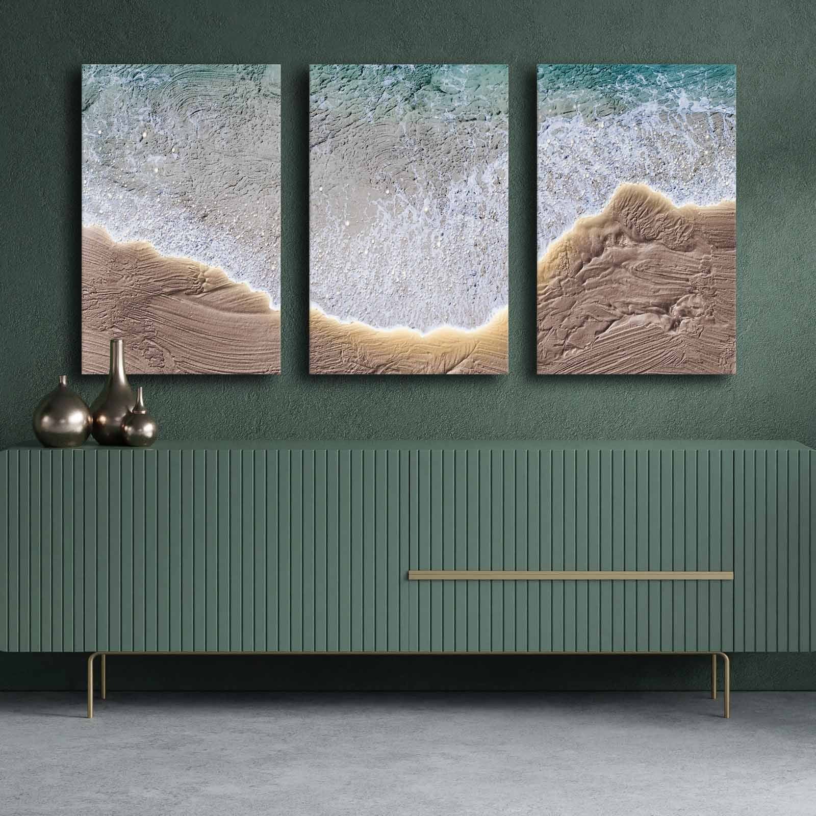 Conjunto de 3 Telas Decorativas Multicolor em Canvas Premium - Moldura Pinho Natural 145x70cm